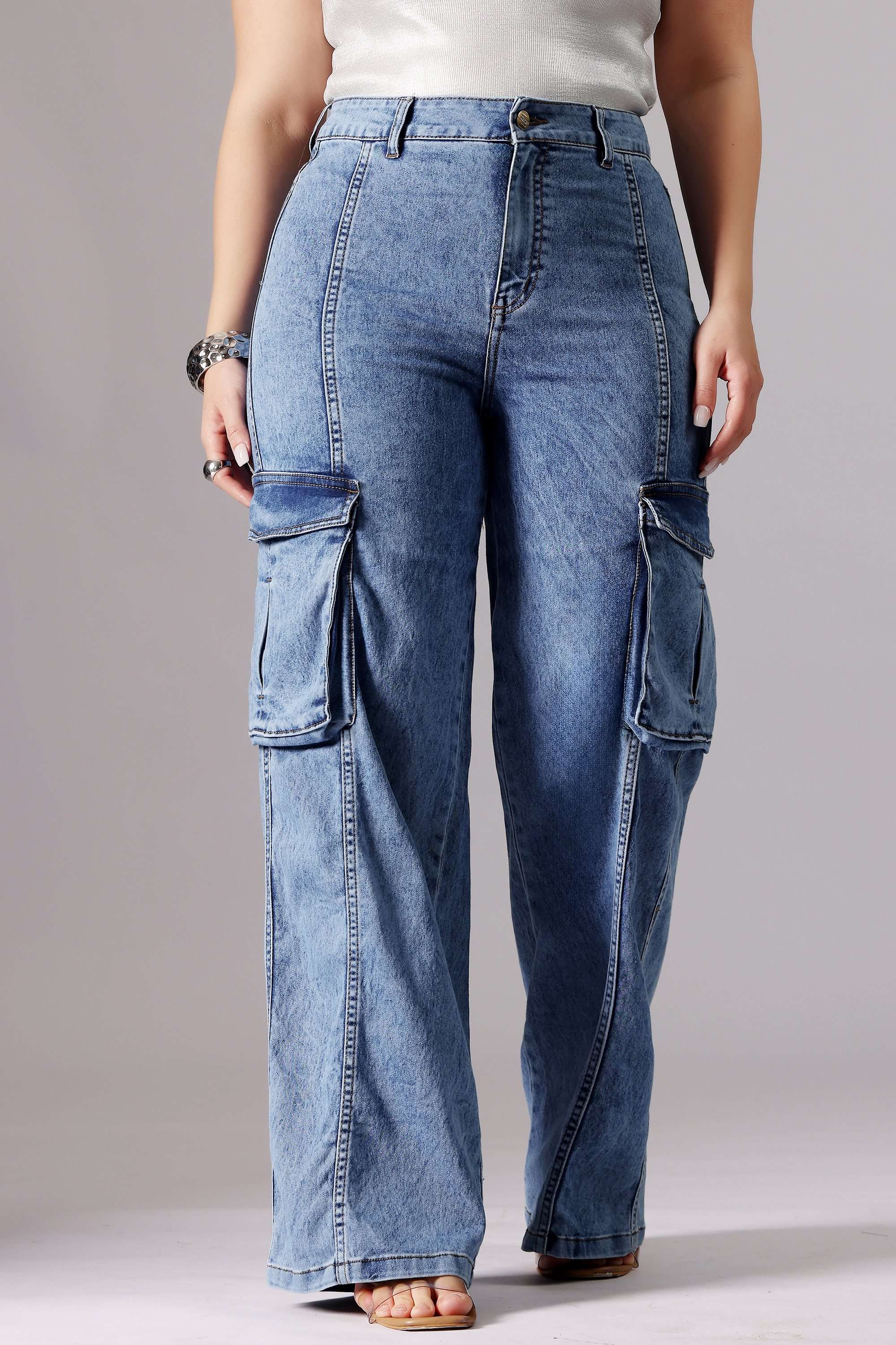 miss chase High Rise Acid Wash Denim Wide Leg Fit Women Jeans-picture-10