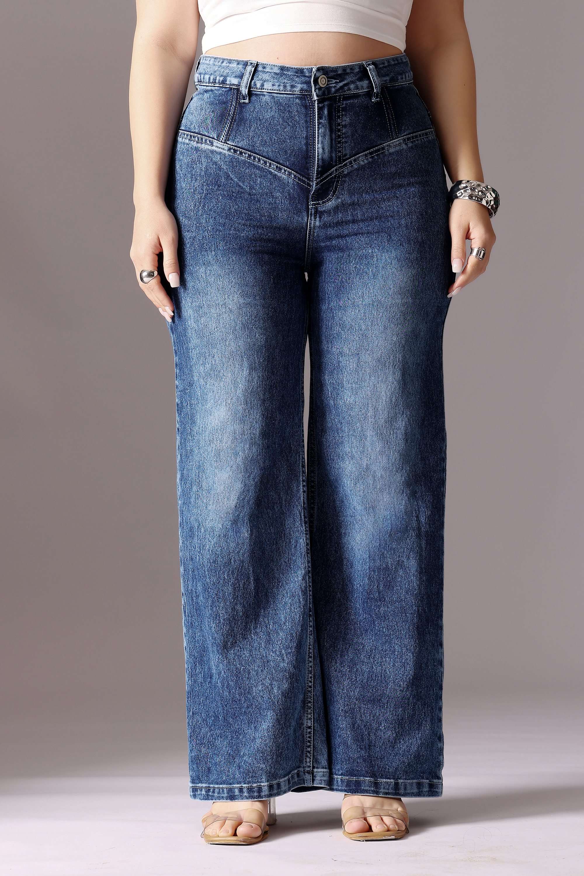 miss chase High Rise Acid Wash Denim Wide Leg Fit Women Jeans-picture-29
