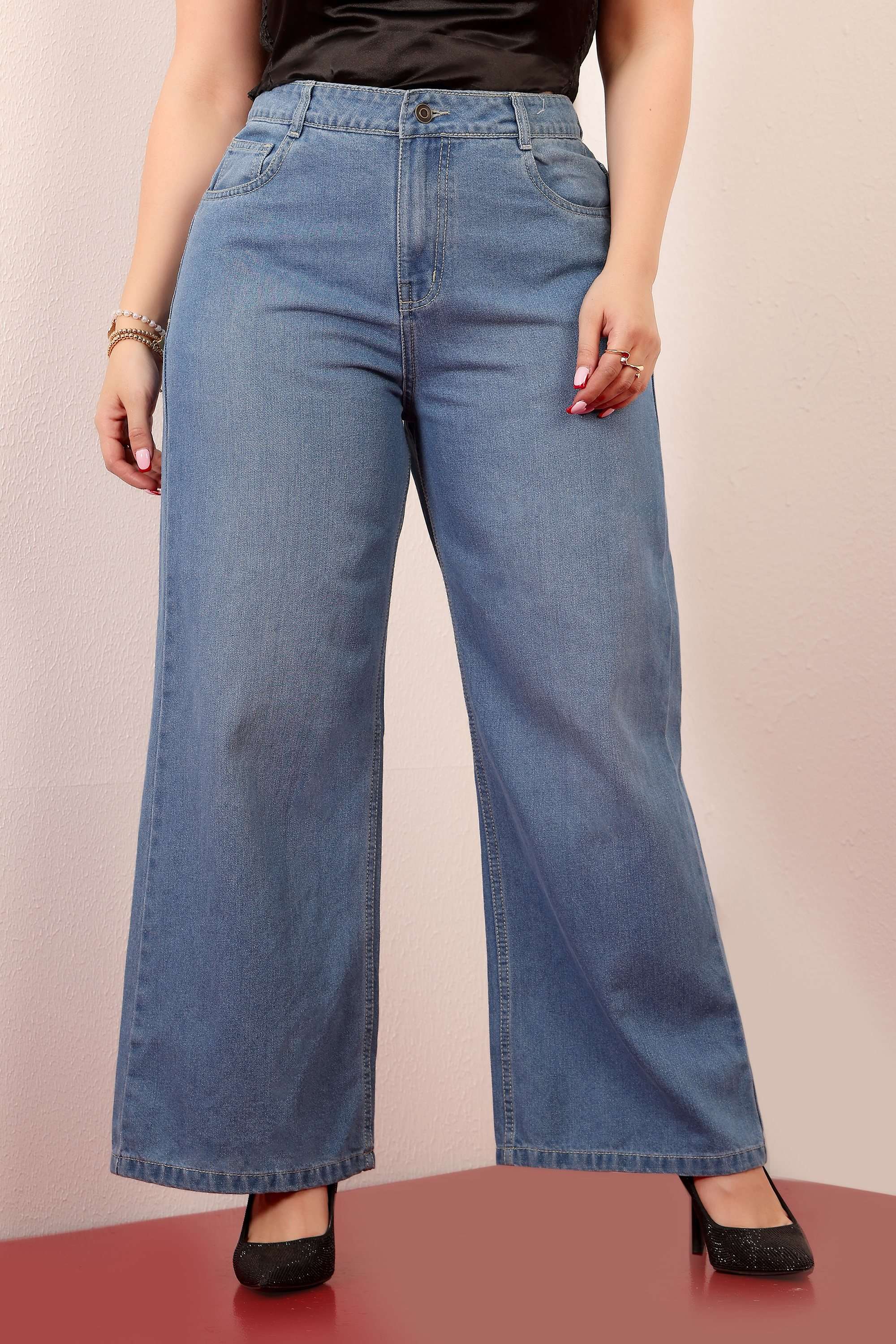 miss chase High Rise Rinse Wash Denim Wide Leg Fit Women Jeans-picture-30