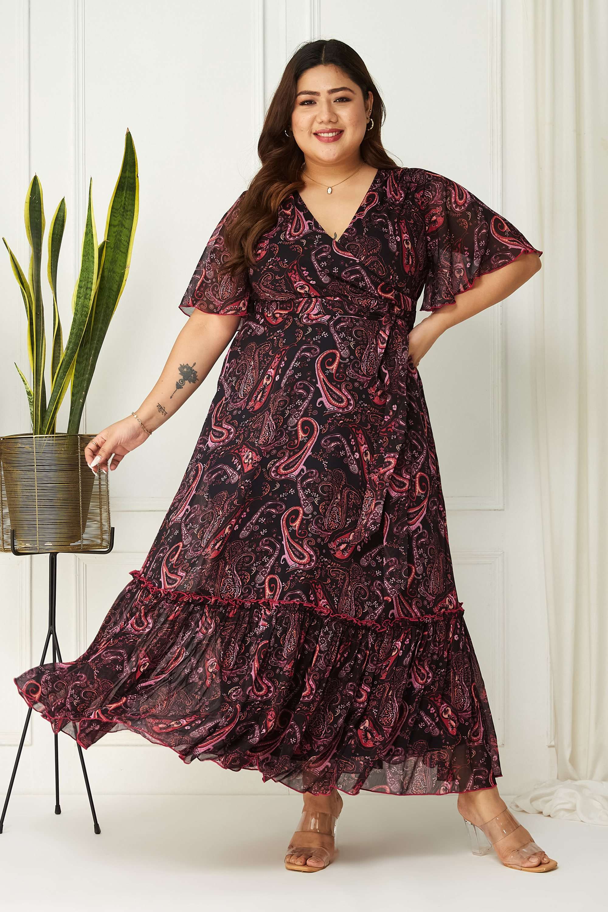 miss chase Printed V-Neck Chiffon Women Dress-picture-24
