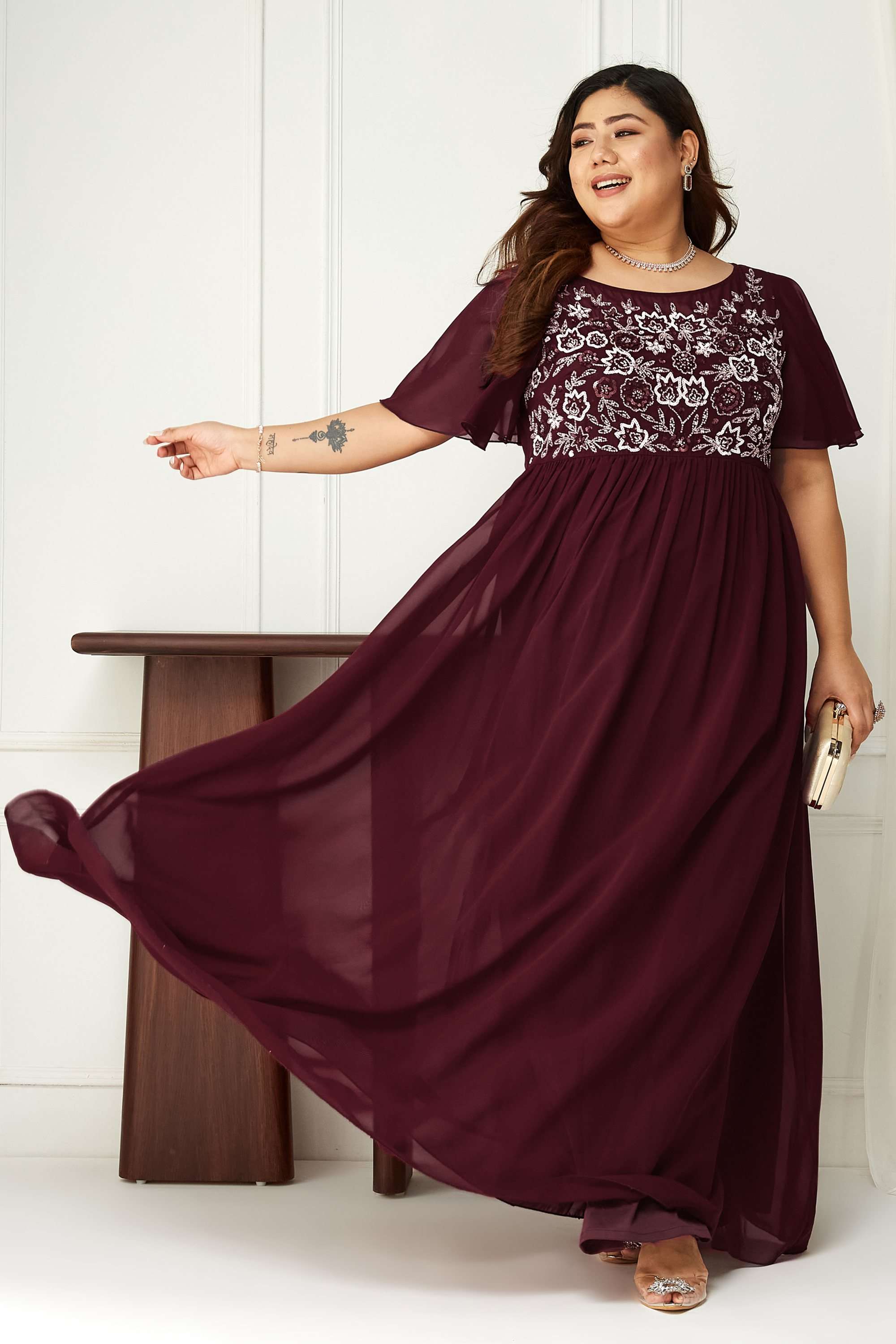 miss chase Embroidered Boat Neck Georgette Women Dress-picture-16
