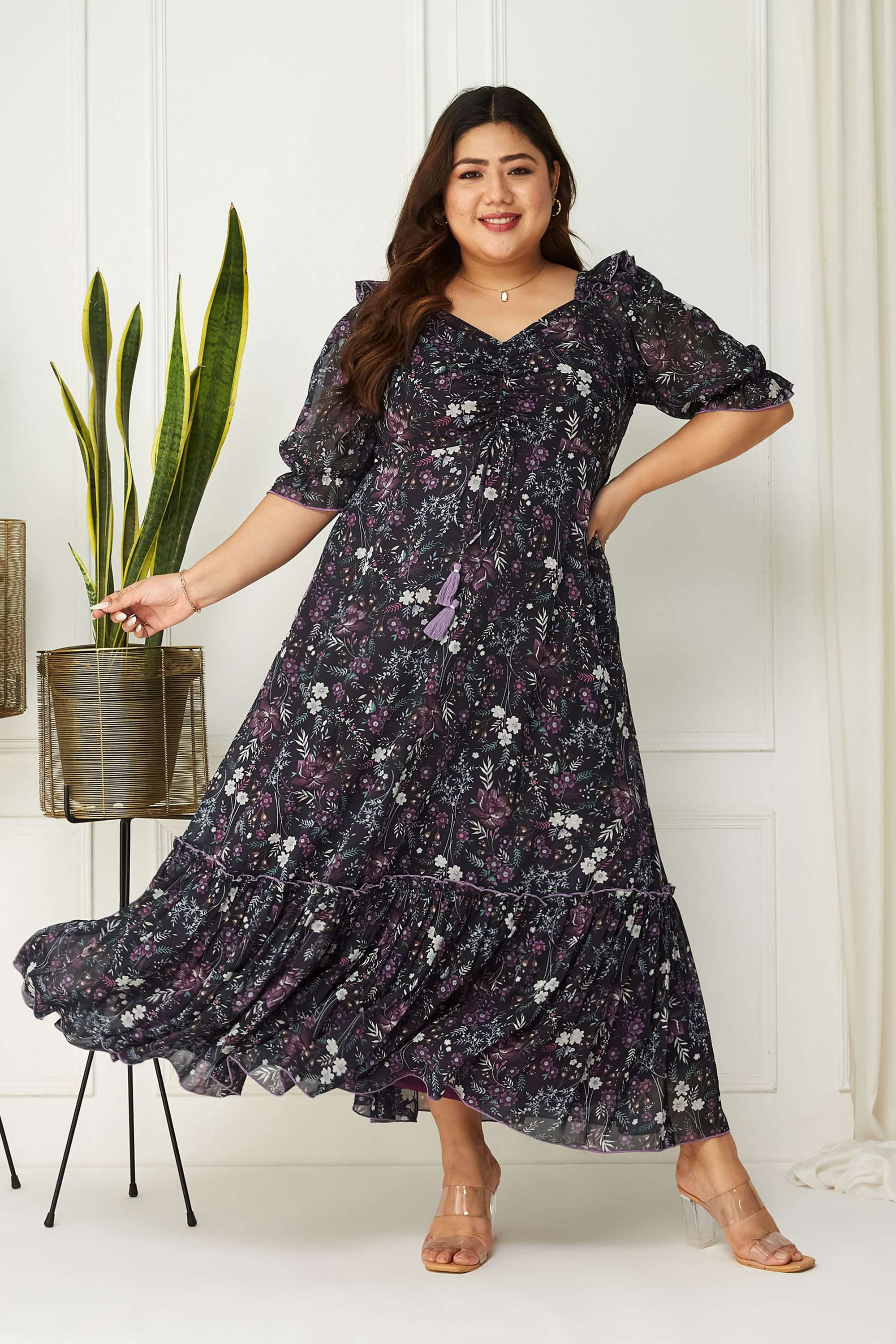 miss chase Floral Sweetheart Neck Georgette Women Dress-picture-40