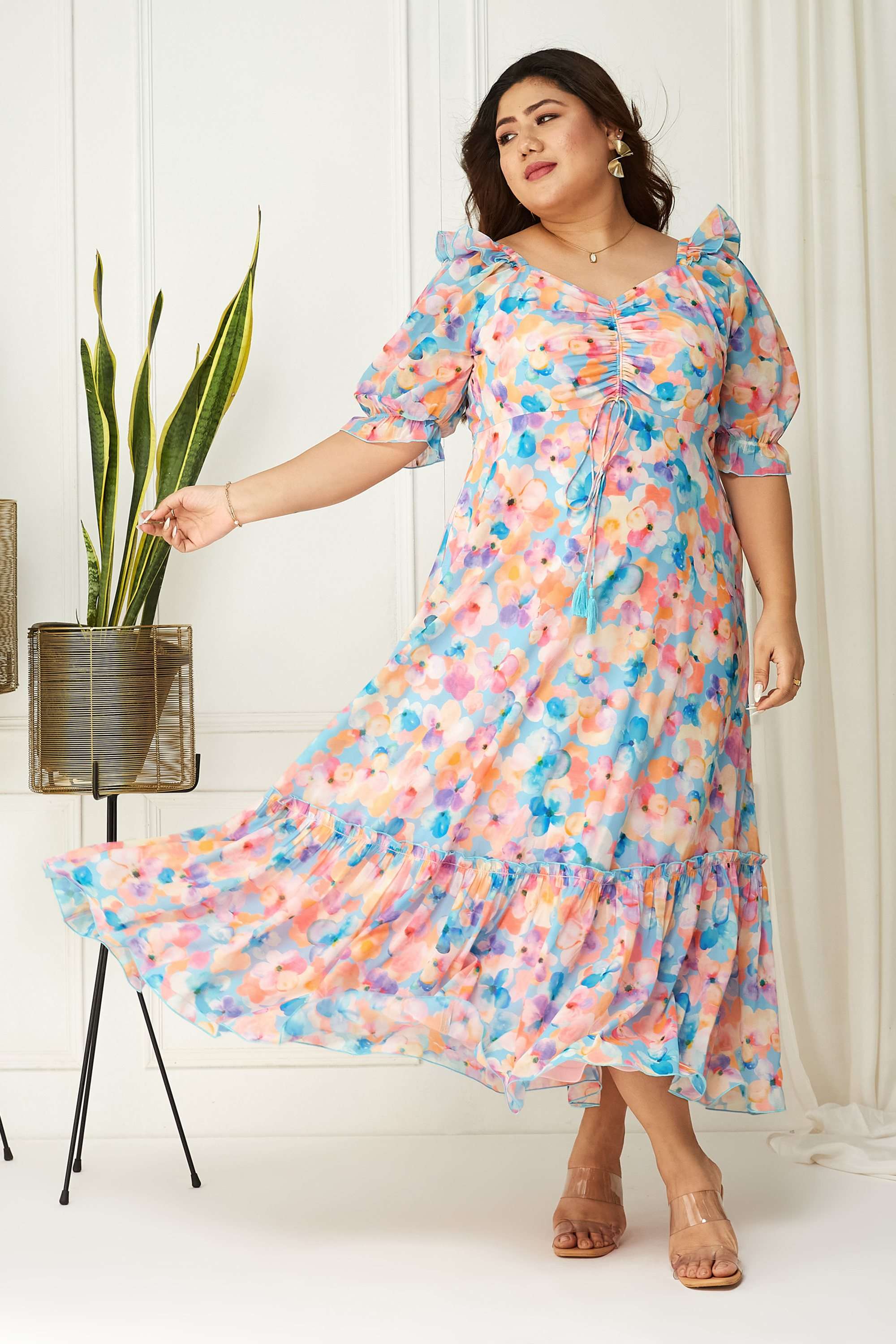 miss chase Floral Sweetheart Neck Georgette Women Dress-picture-21
