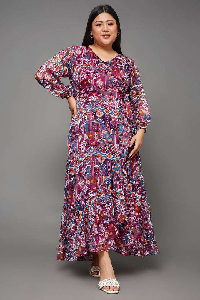 miss chase Geometric Print V-Neck Chiffon Women Dress-picture-39
