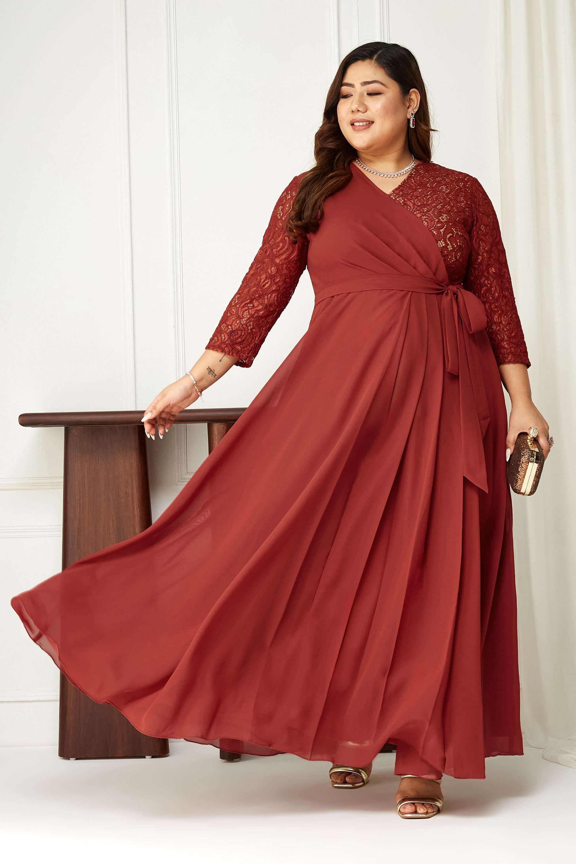 miss chase Embroidered V-Neck Georgette Women Dress-picture-25