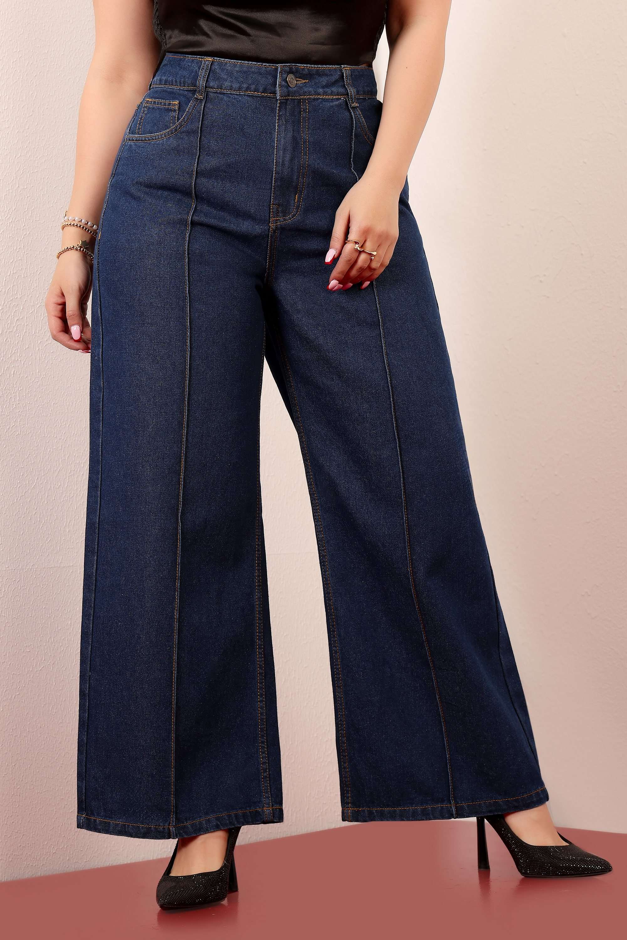 miss chase High Rise Rinse Wash Denim Wide Leg Fit Women Jeans-picture-39