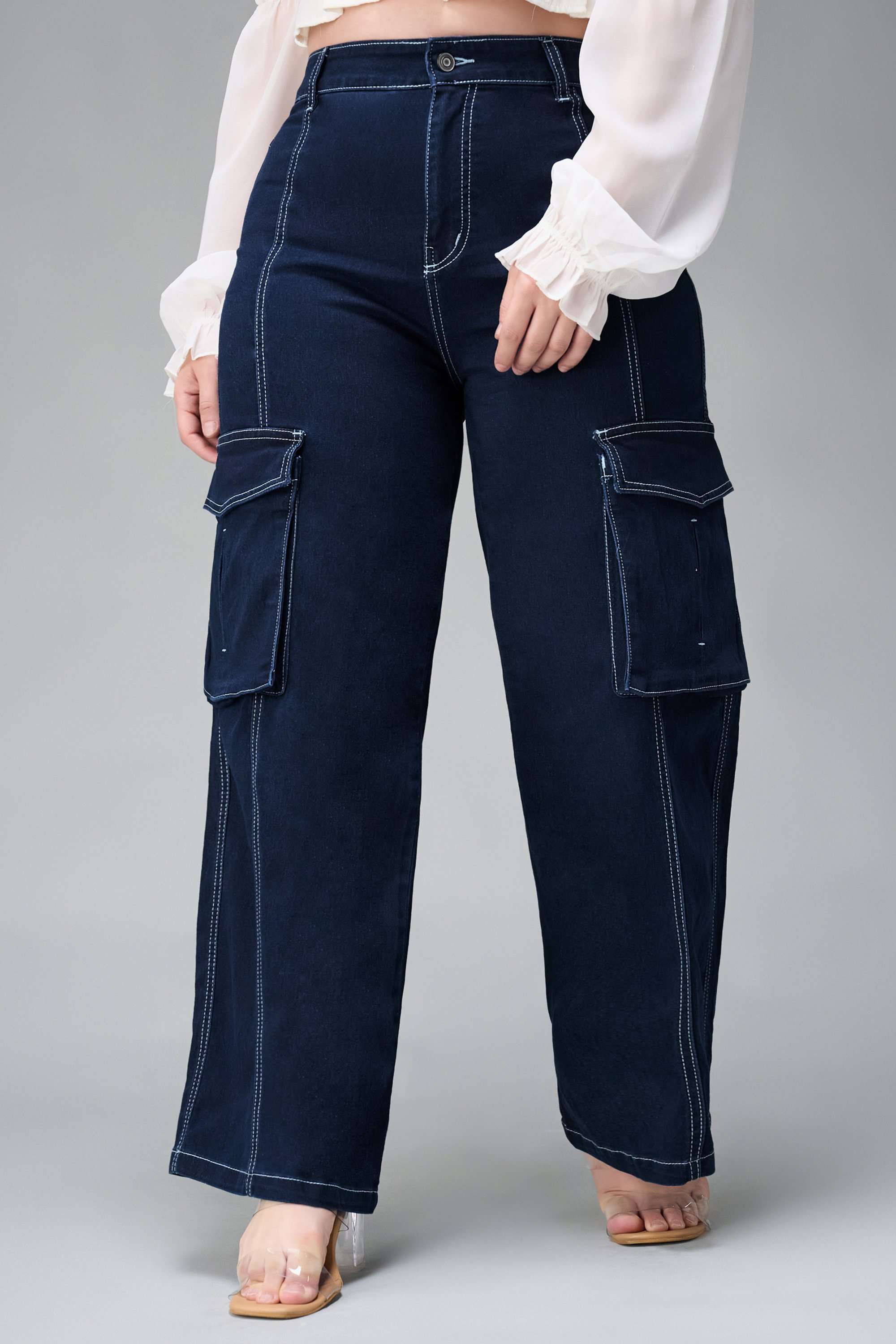 miss chase High Rise Dark Wash Denim Wide Leg Fit Women Jeans-picture-25