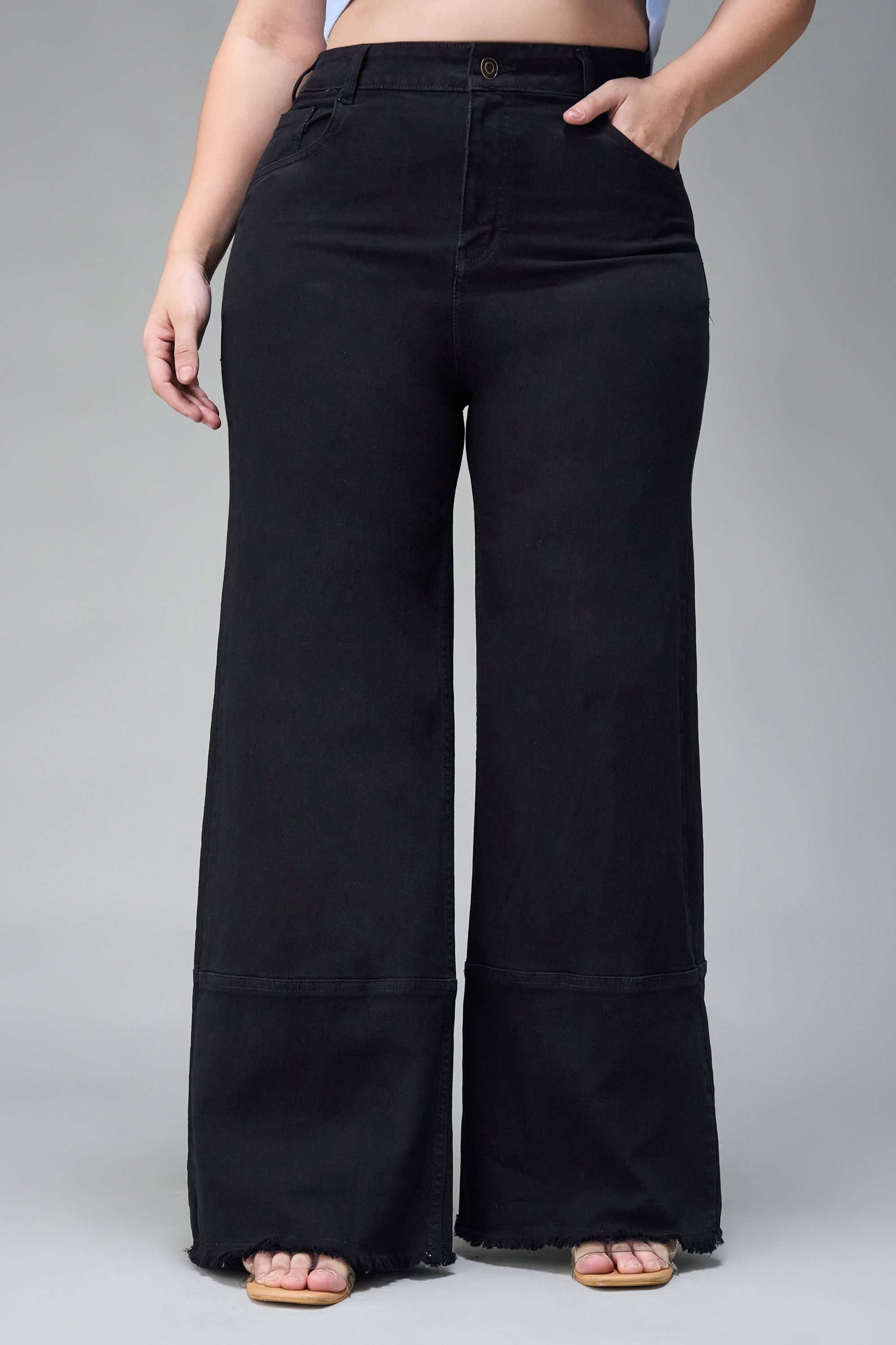 miss chase High Rise Heavy Wash Denim Wide Leg Fit Women Jeans-picture-18
