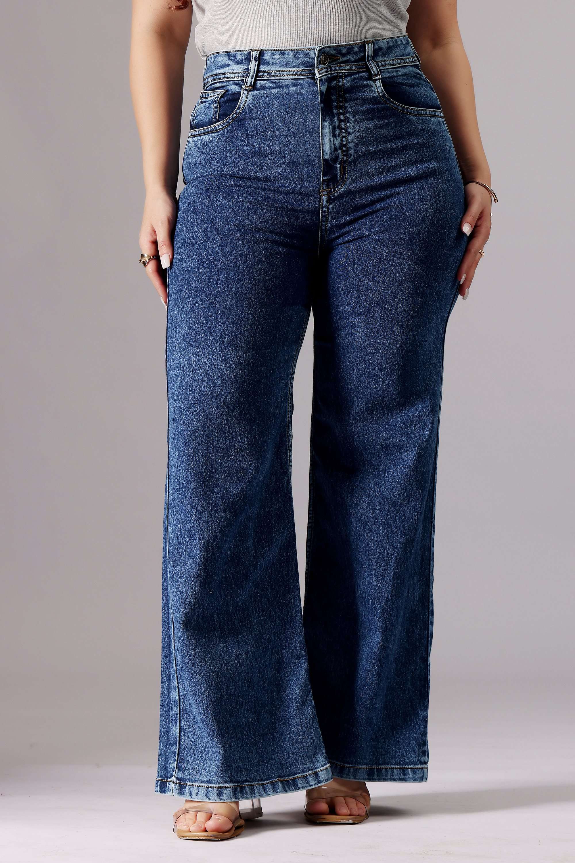 miss chase High Rise Acid Wash Denim Wide Leg Fit Women Jeans-picture-28
