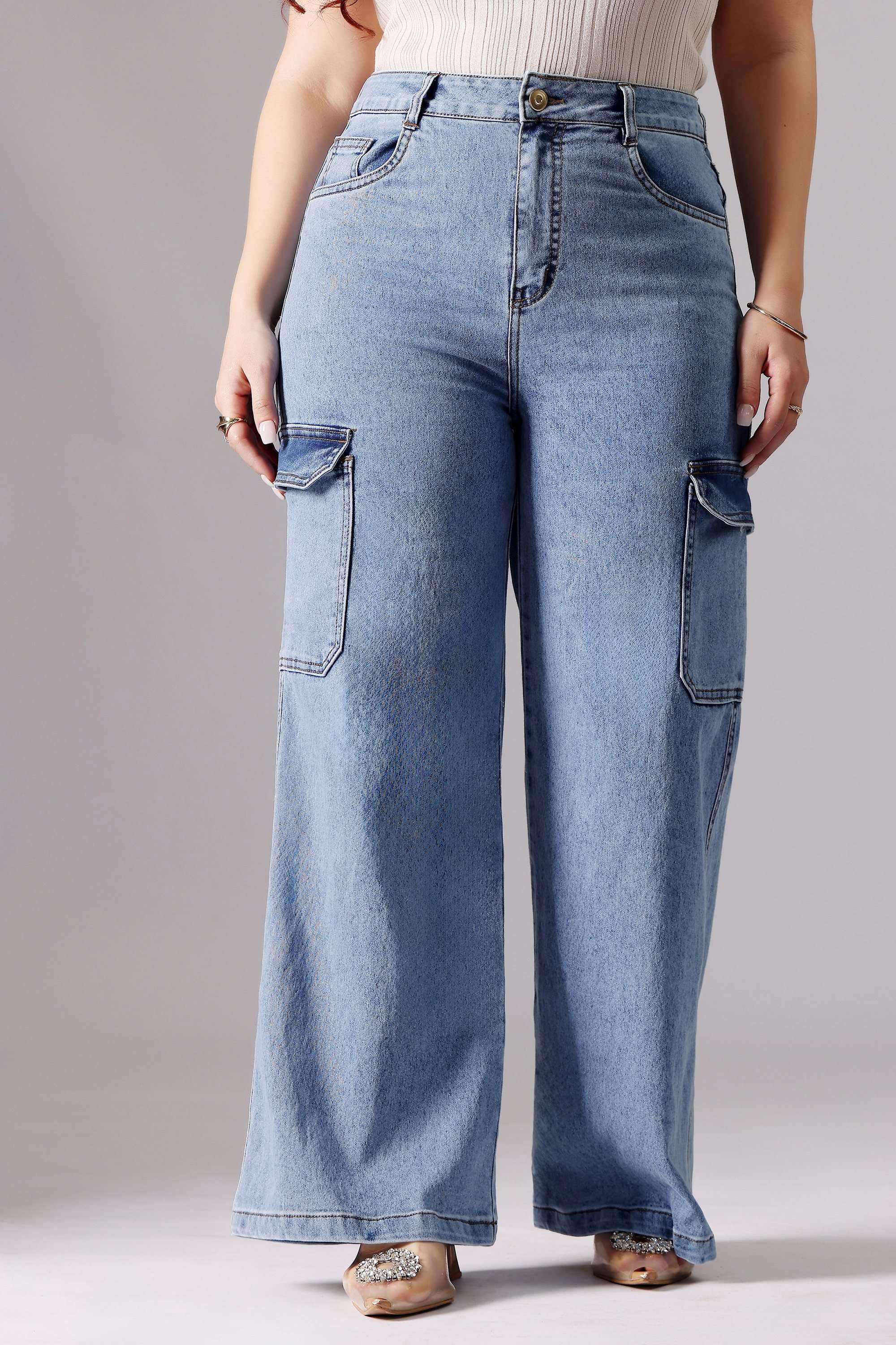 miss chase High Rise Acid Wash Denim Wide Leg Fit Women Jeans-picture-11