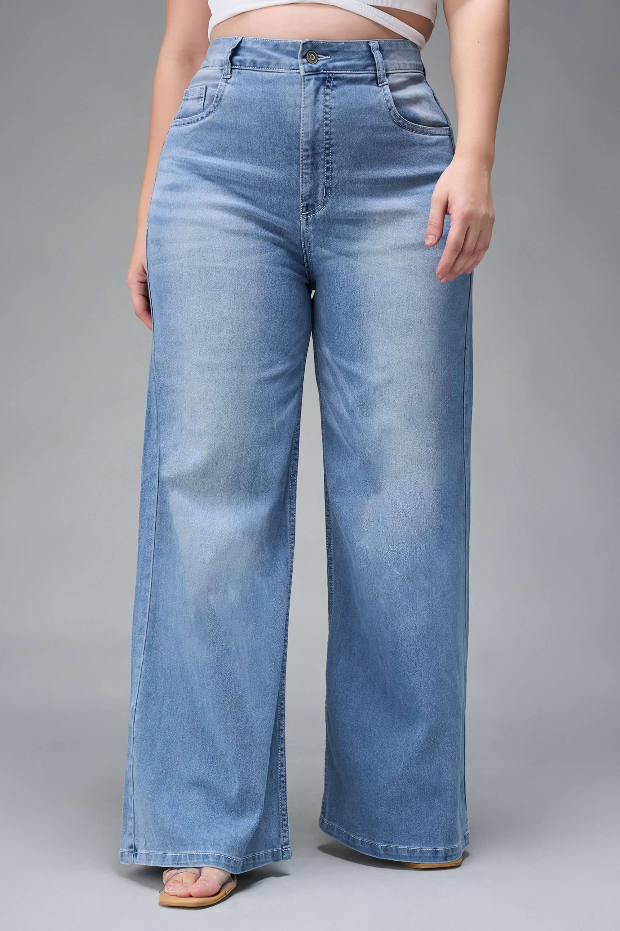 miss chase High Rise Light Wash Denim Wide Leg Fit Women Jeans-picture-28