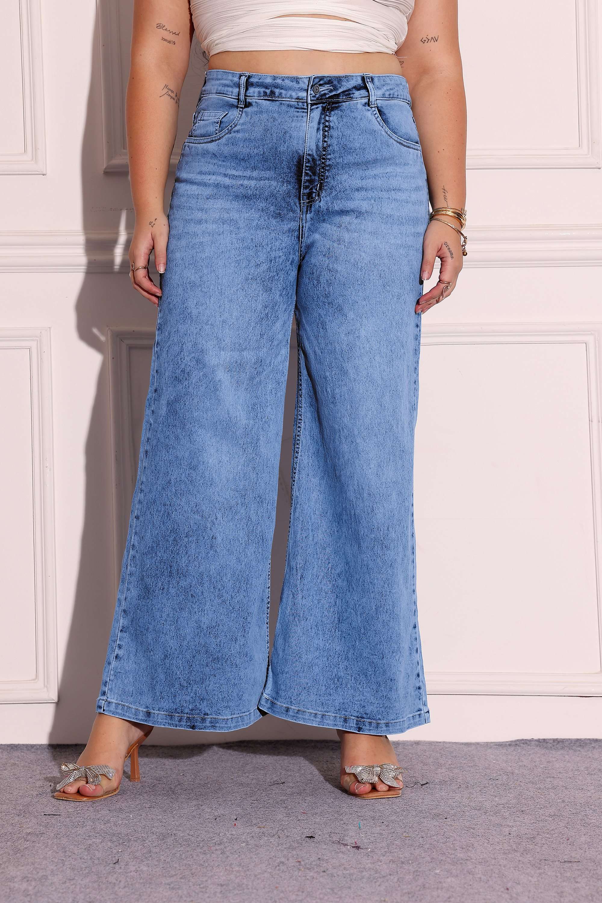 miss chase High Rise Light Wash Denim Wide Leg Fit Women Jeans-picture-32