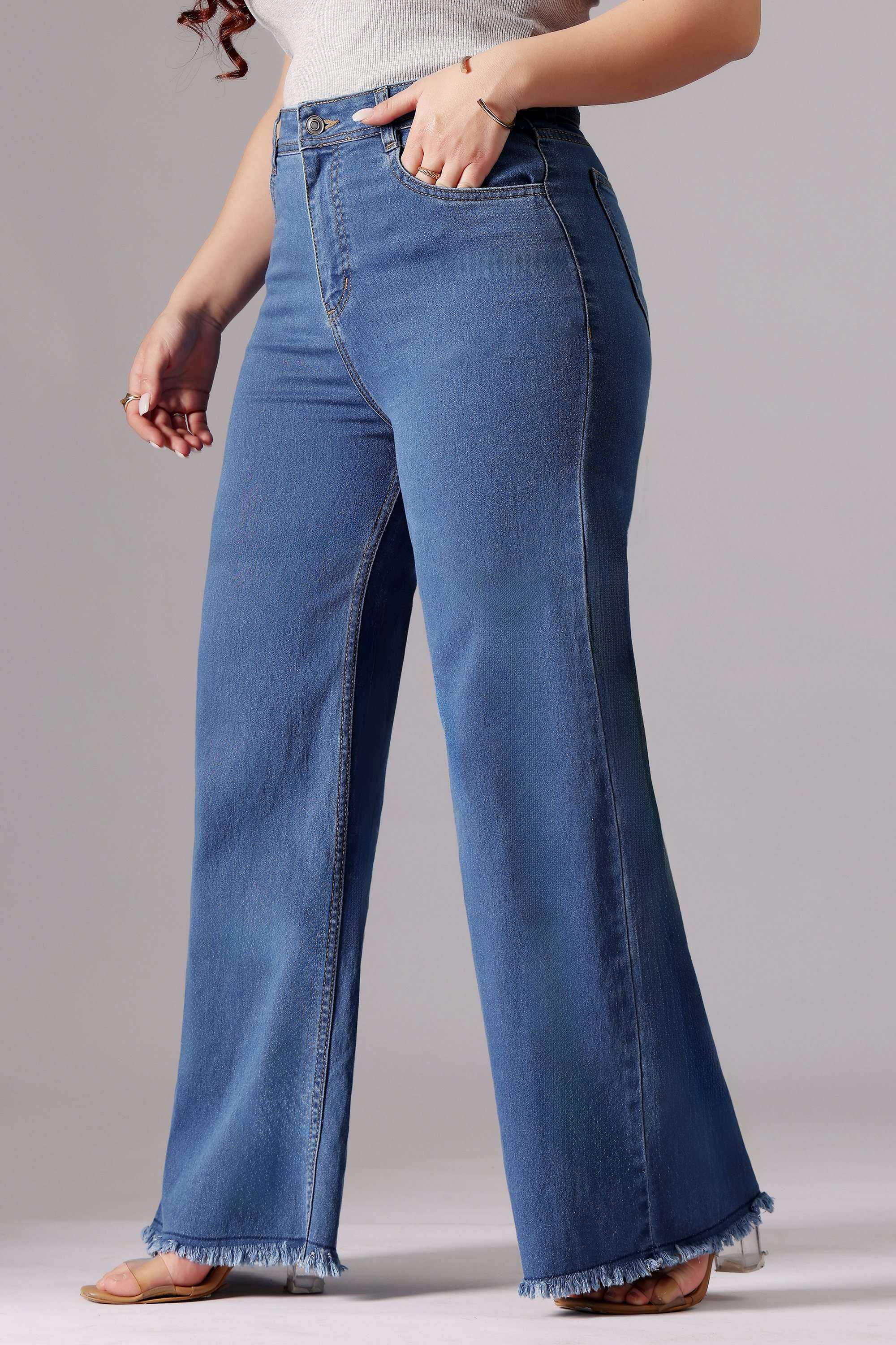 miss chase High Rise Light Wash Denim Wide Leg Fit Women Jeans-picture-40