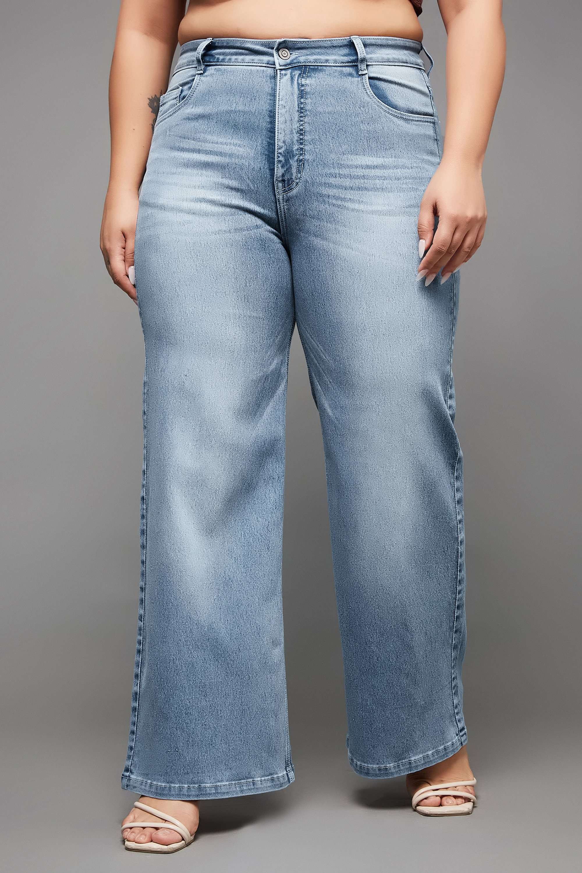 miss chase High Rise Light Wash Denim Wide Leg Fit Women Jeans-picture-38