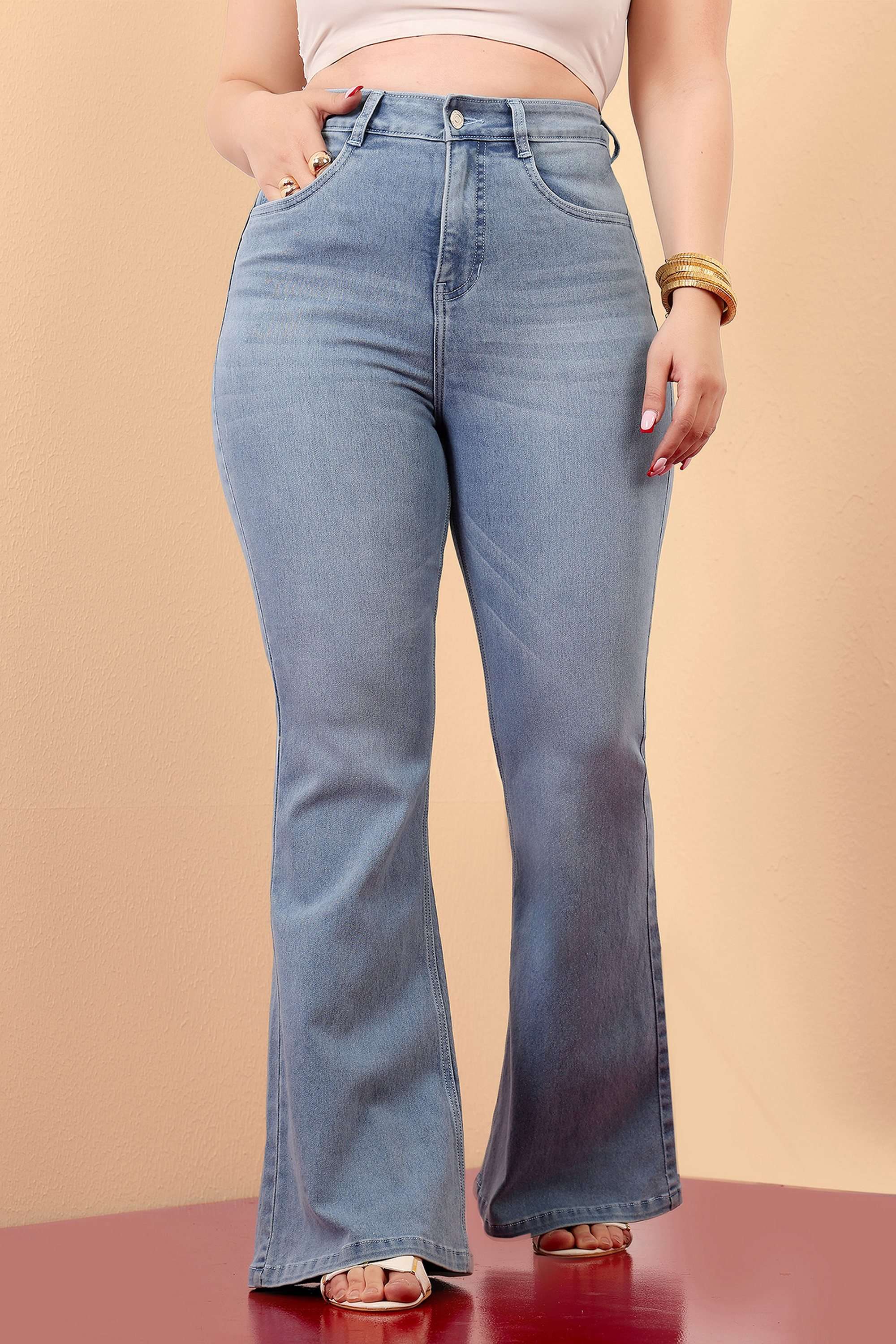 miss chase High Rise Acid Wash Denim Bootcut Fit Women Jeans-picture-16