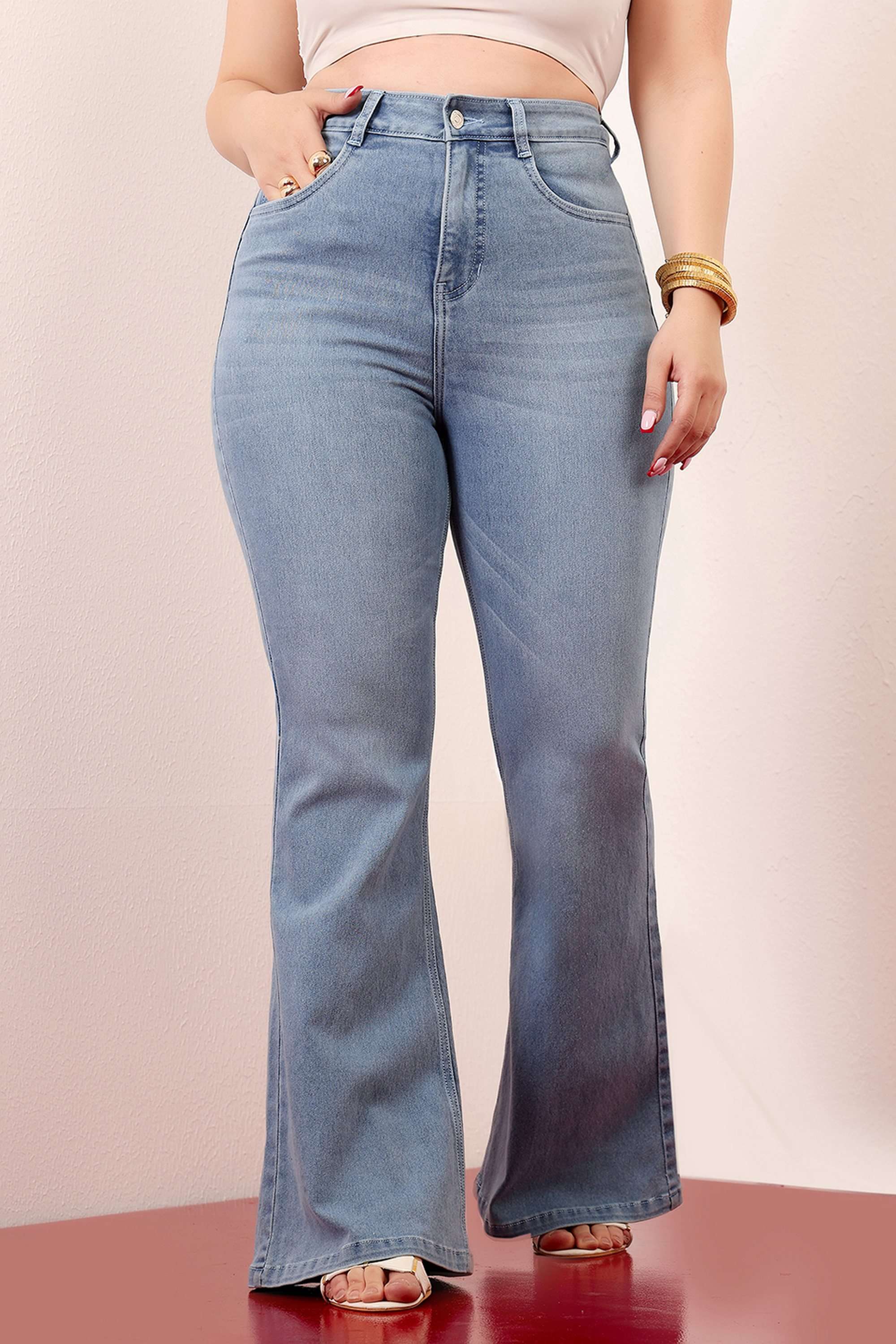 miss chase High Rise Acid Wash Denim Bootcut Fit Women Jeans-picture-40