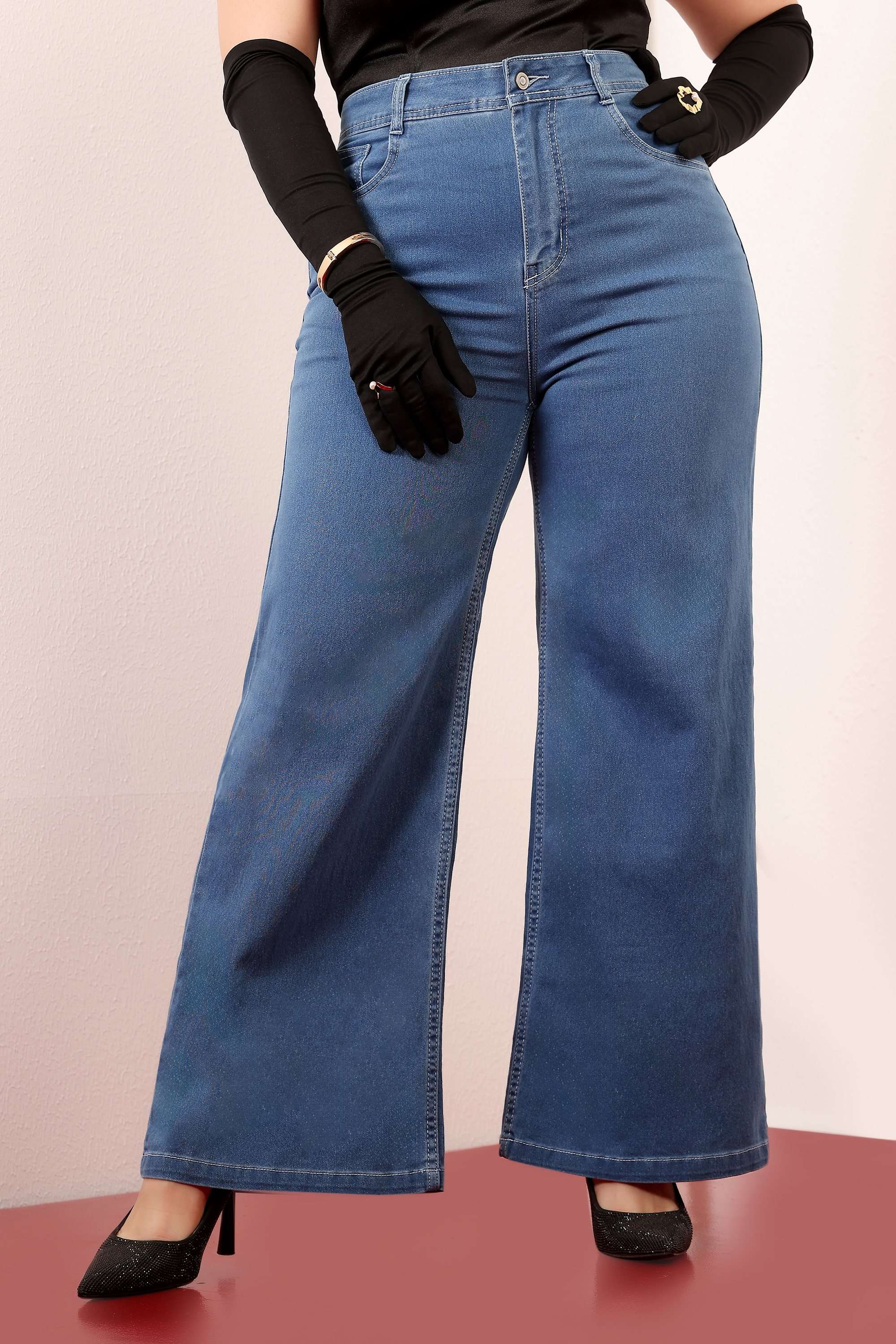 miss chase High Rise Light Wash Denim Wide Leg Fit Women Jeans-picture-35
