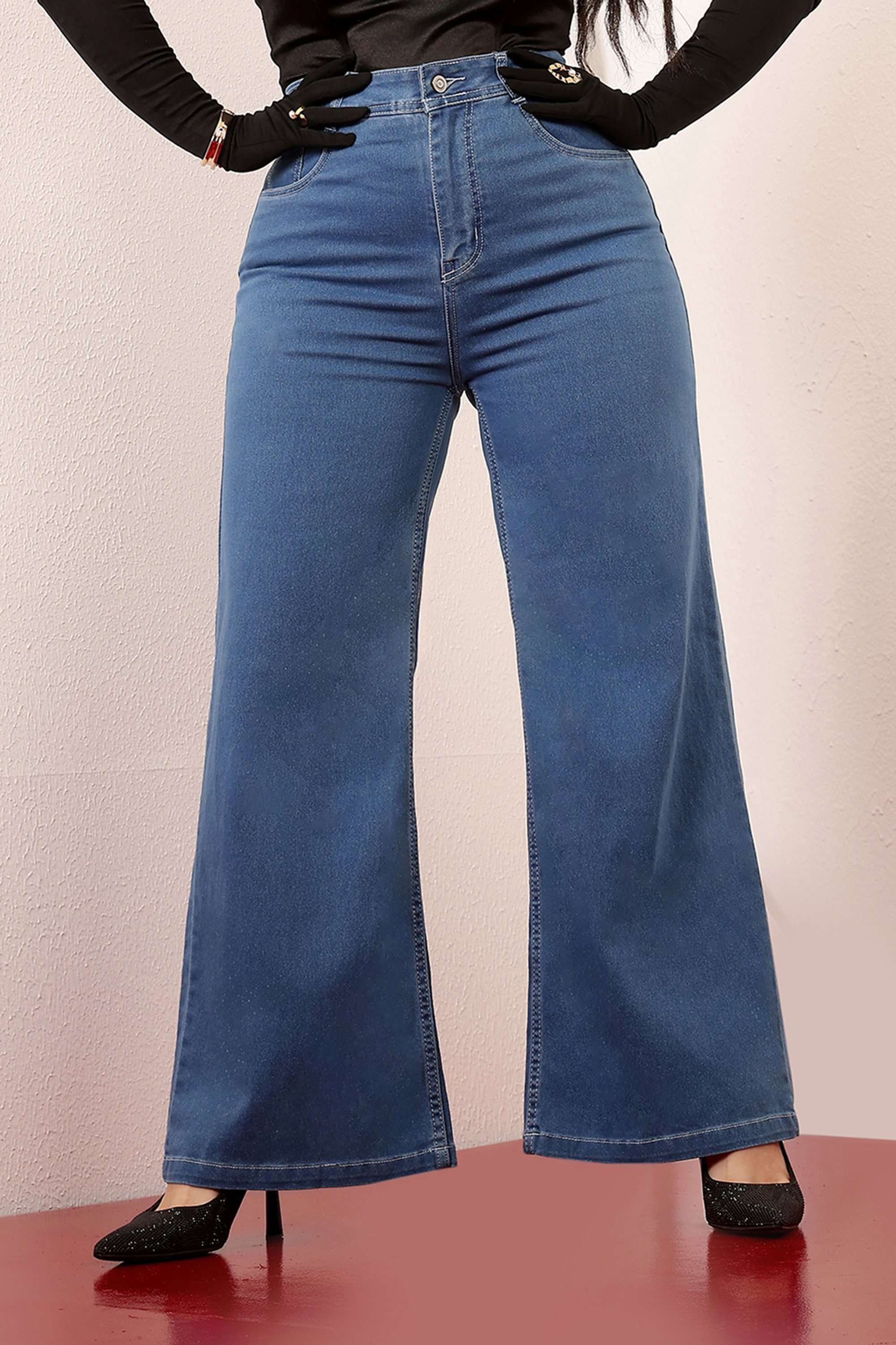 miss chase High Rise Light Wash Denim Wide Leg Fit Women Jeans-picture-34