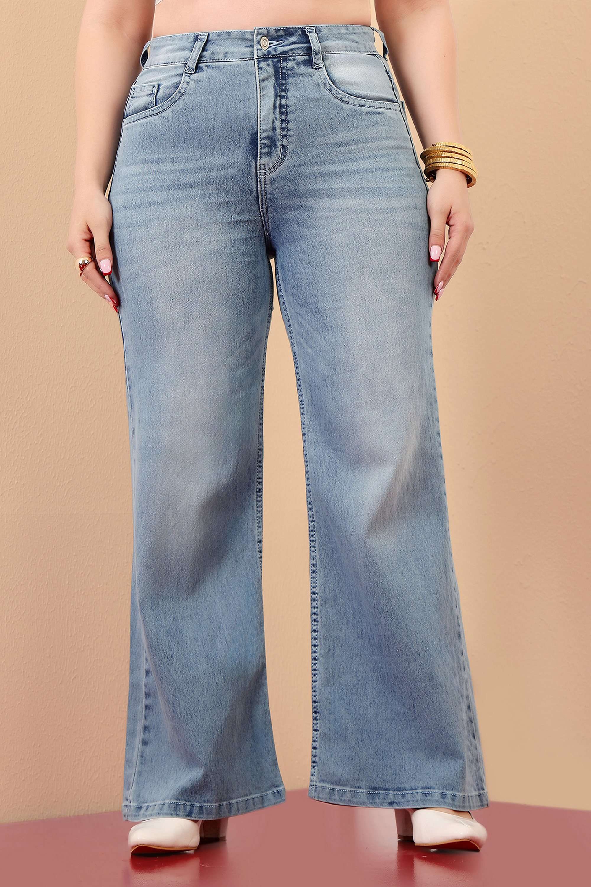 miss chase High Rise Light Wash Denim Wide Leg Fit Women Jeans-picture-44