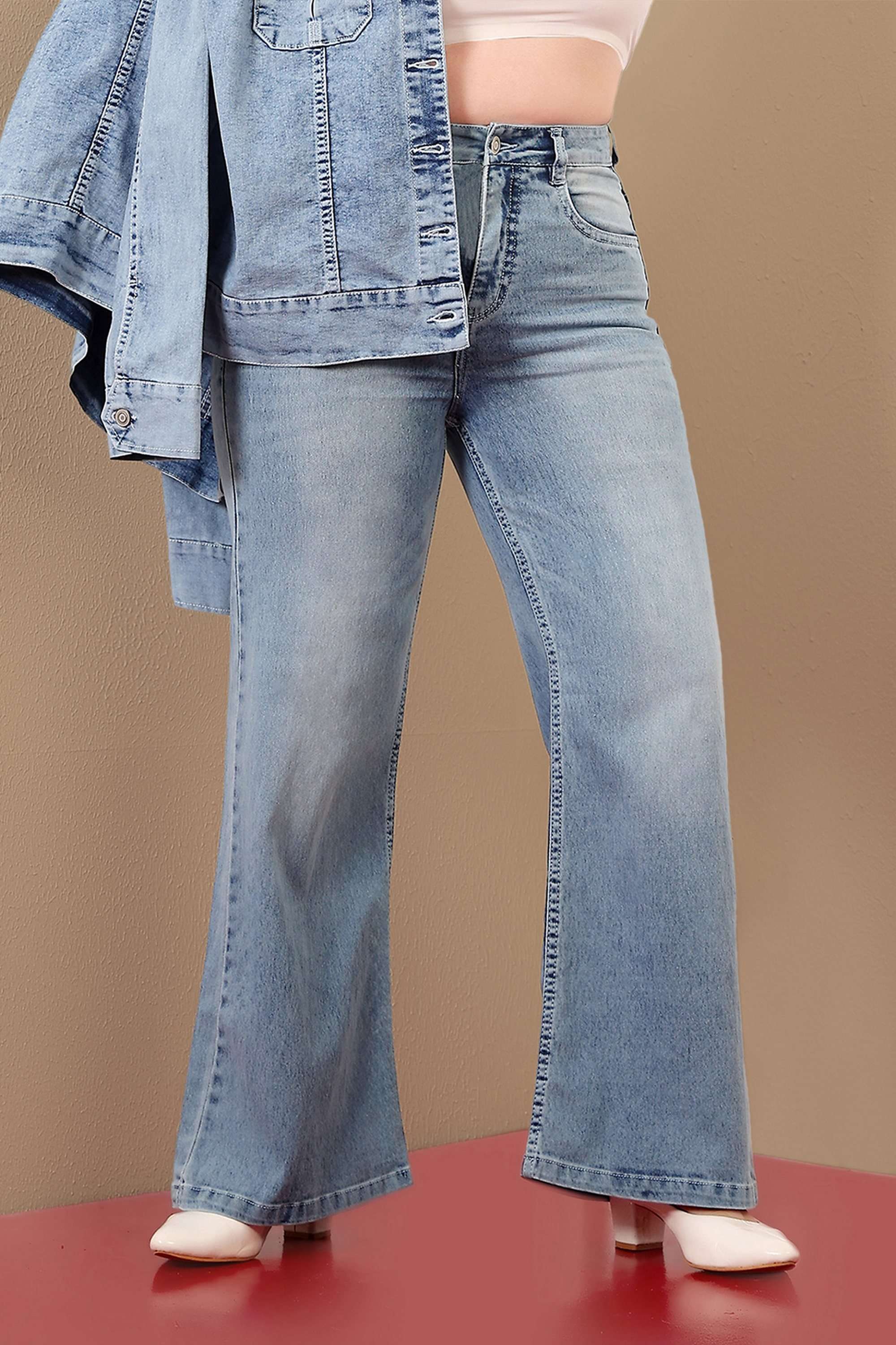 miss chase High Rise Light Wash Denim Wide Leg Fit Women Jeans-picture-43