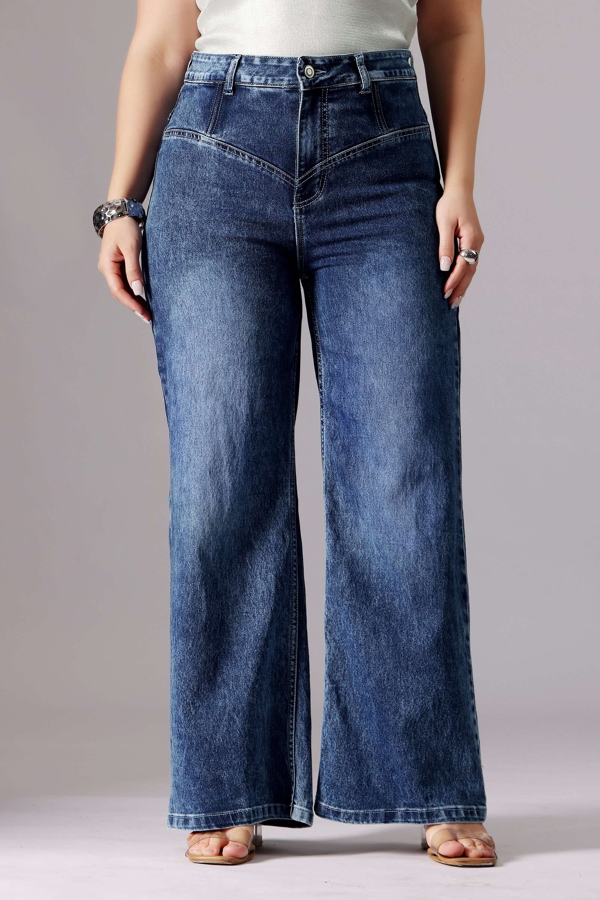 miss chase High Rise Acid Wash Denim Wide Leg Fit Women Jeans-picture-11