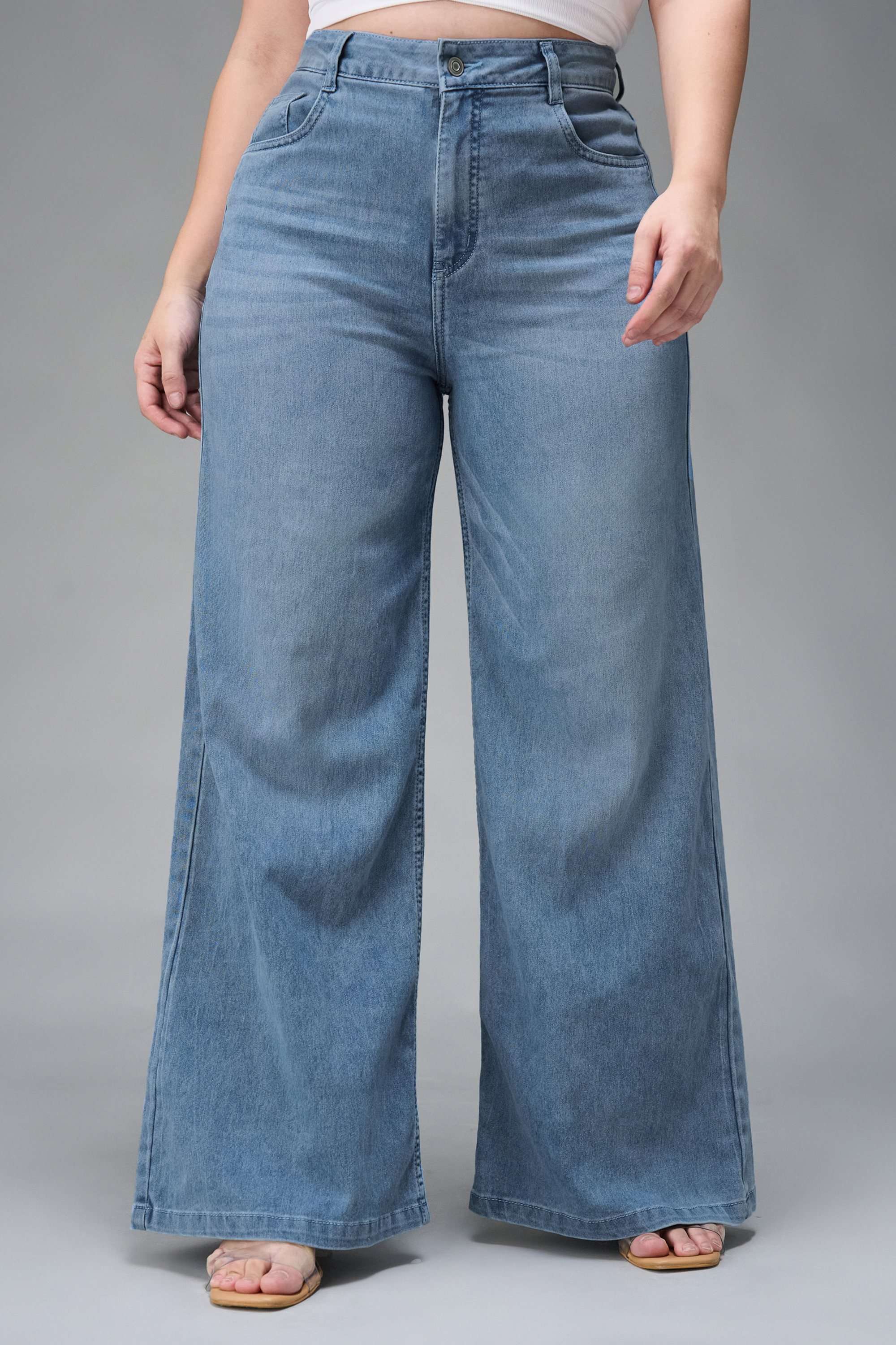 miss chase High Rise Rinse Wash Denim Wide Leg Fit Women Jeans-picture-31