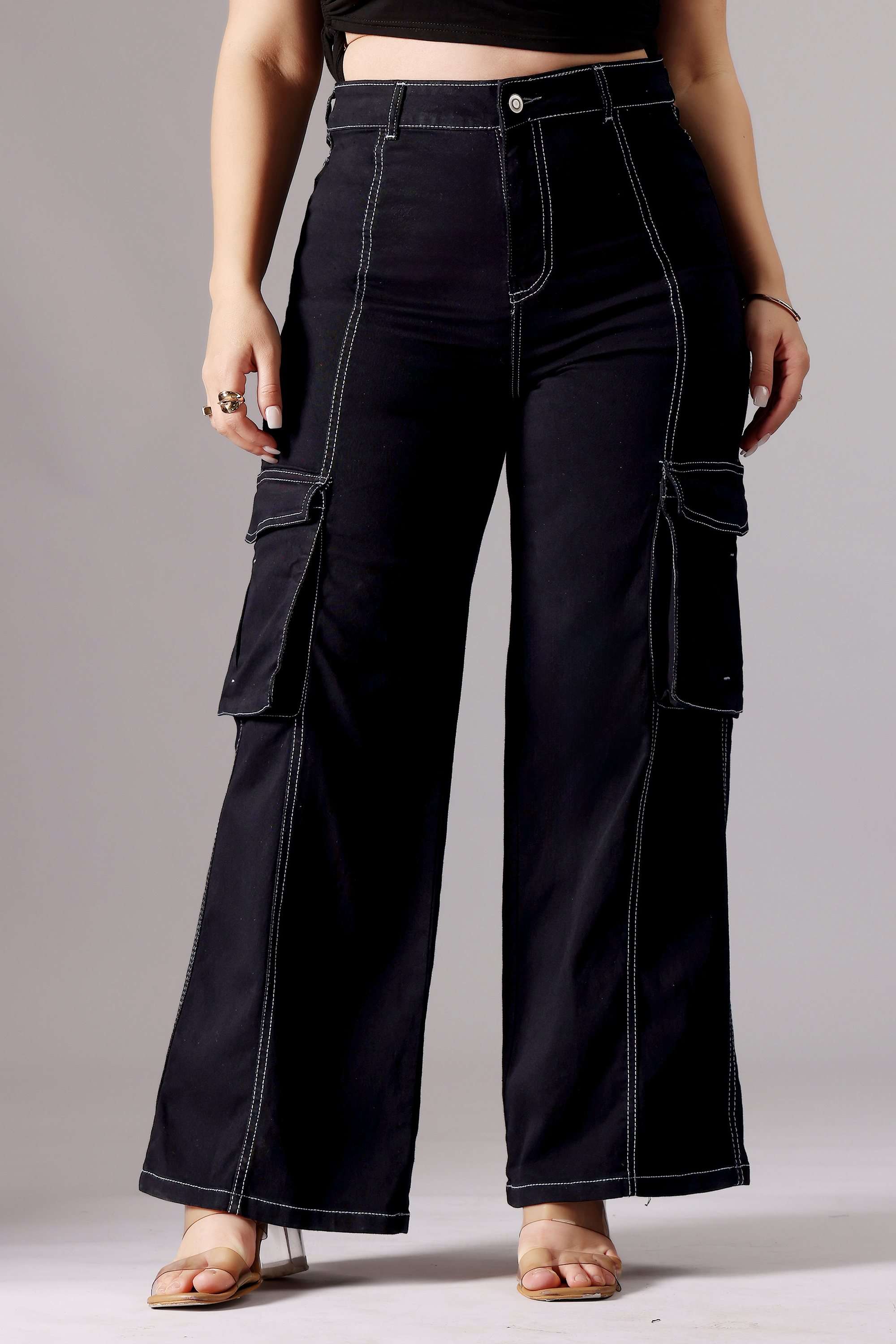 miss chase High Rise Heavy Wash Denim Wide Leg Fit Women Jeans-picture-10