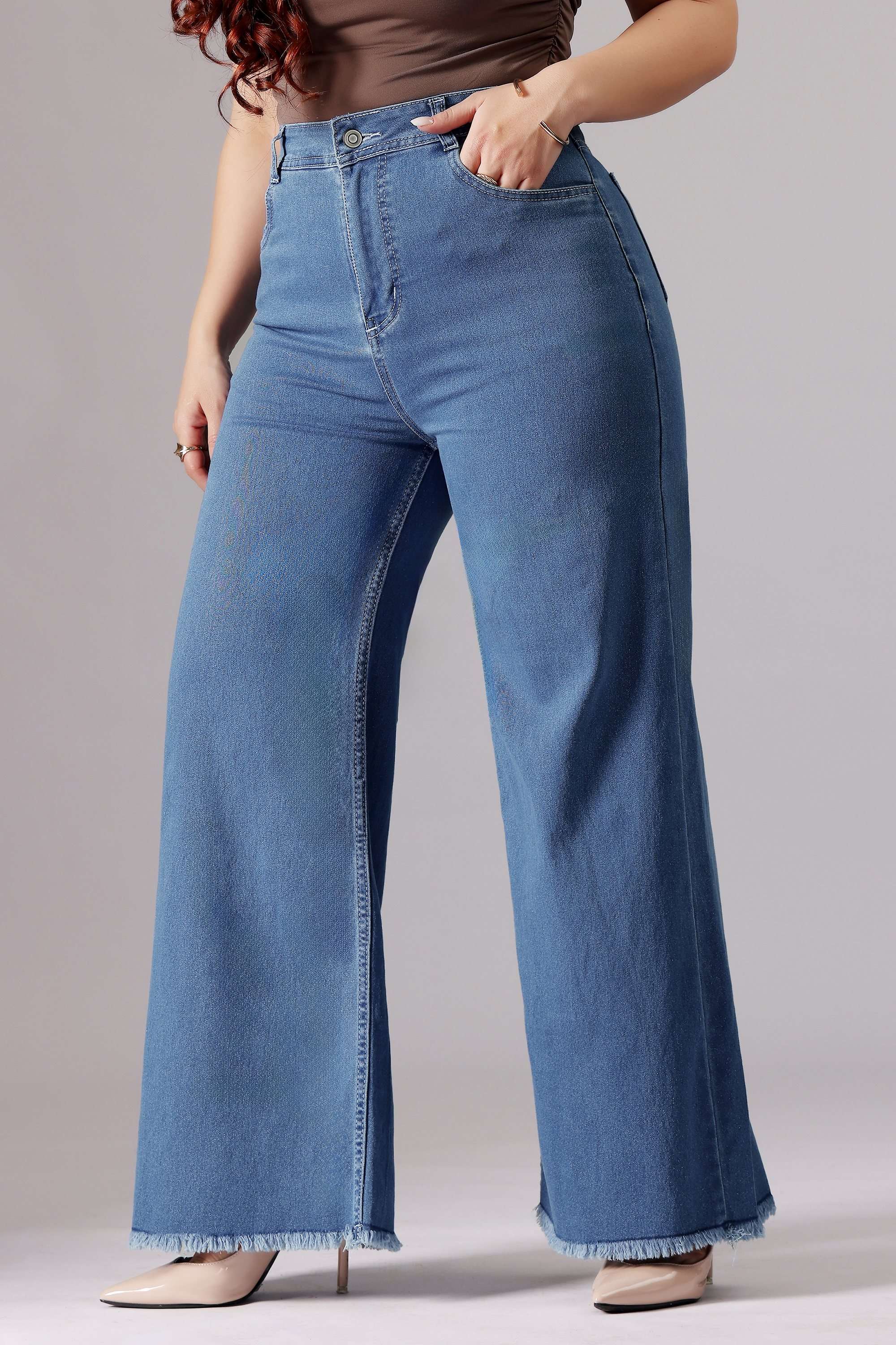 miss chase High Rise Light Wash Denim Wide Leg Fit Women Jeans-picture-40