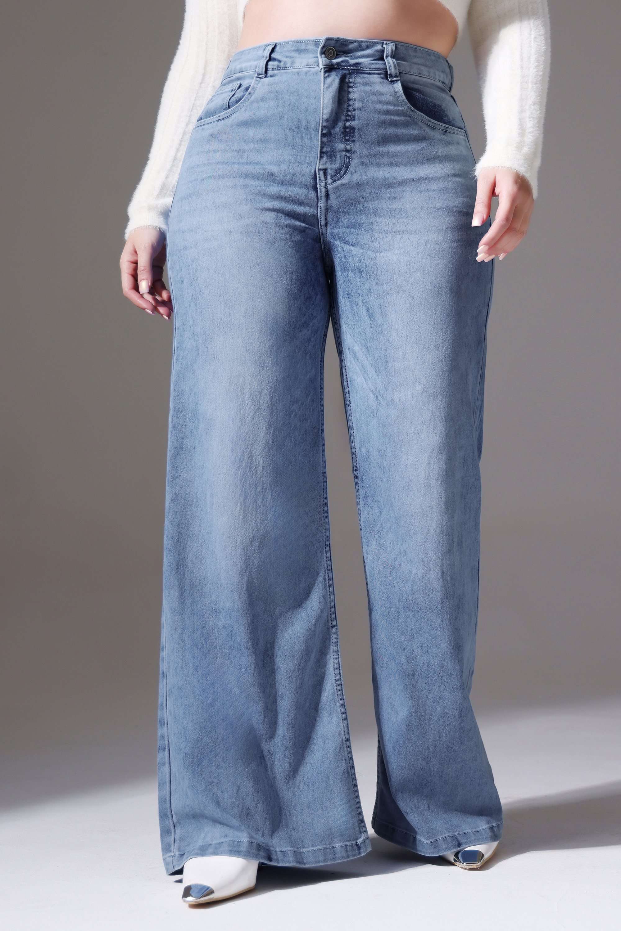 miss chase High Rise Light Wash Denim Wide Leg Fit Women Jeans-picture-27