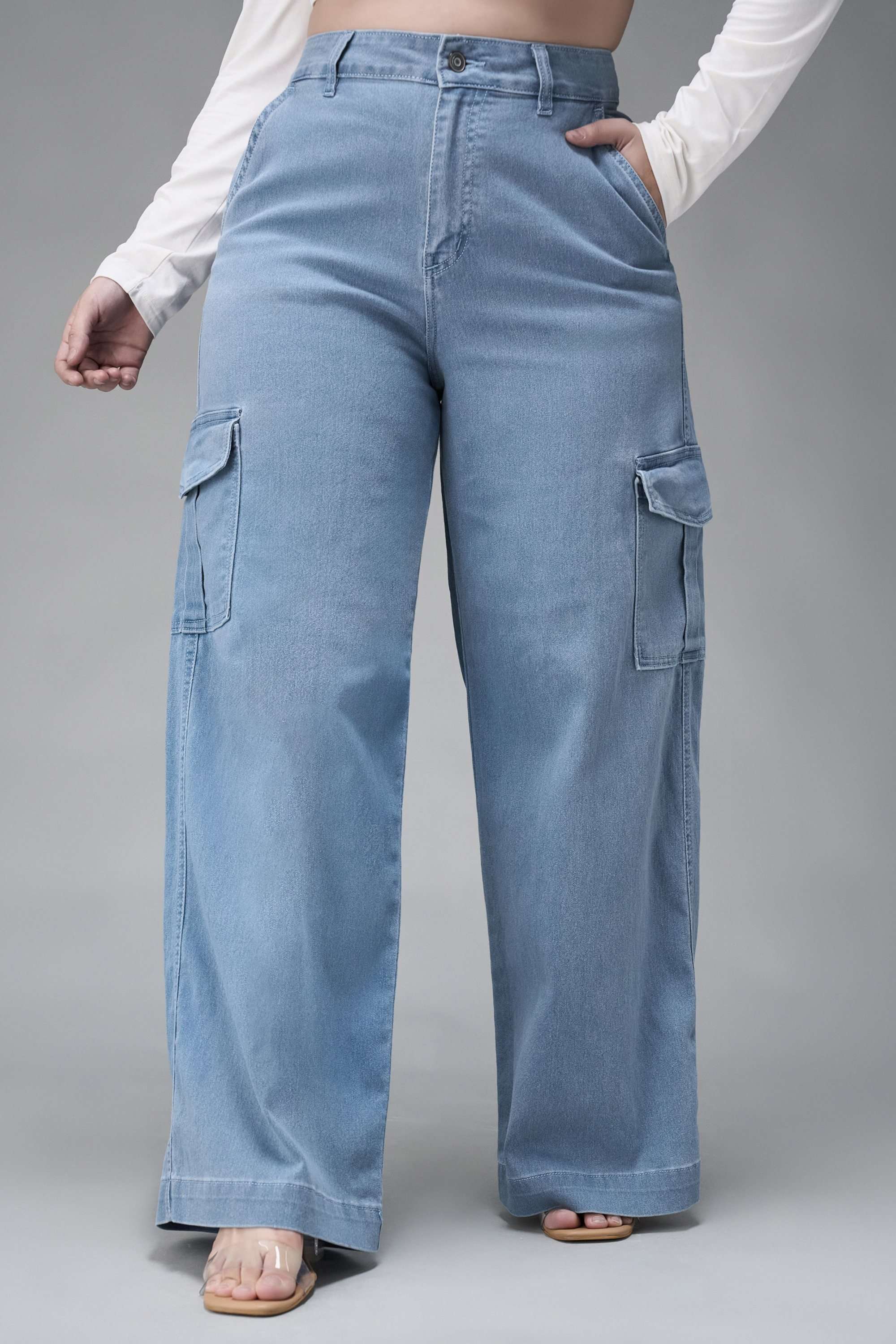 miss chase High Rise Light Wash Denim Wide Leg Fit Women Jeans-picture-37