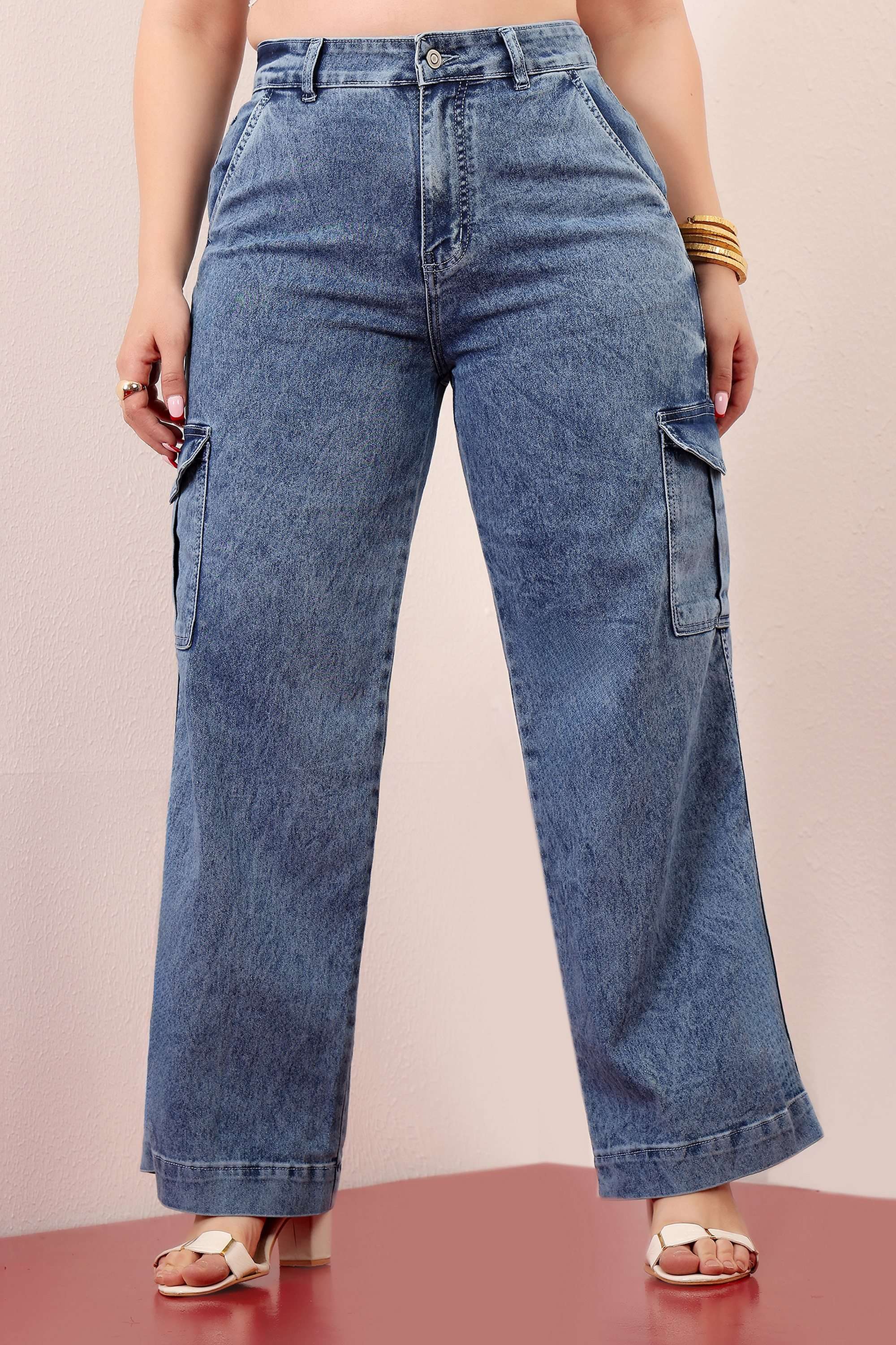 miss chase High Rise Acid Wash Denim Wide Leg Fit Women Jeans-picture-38