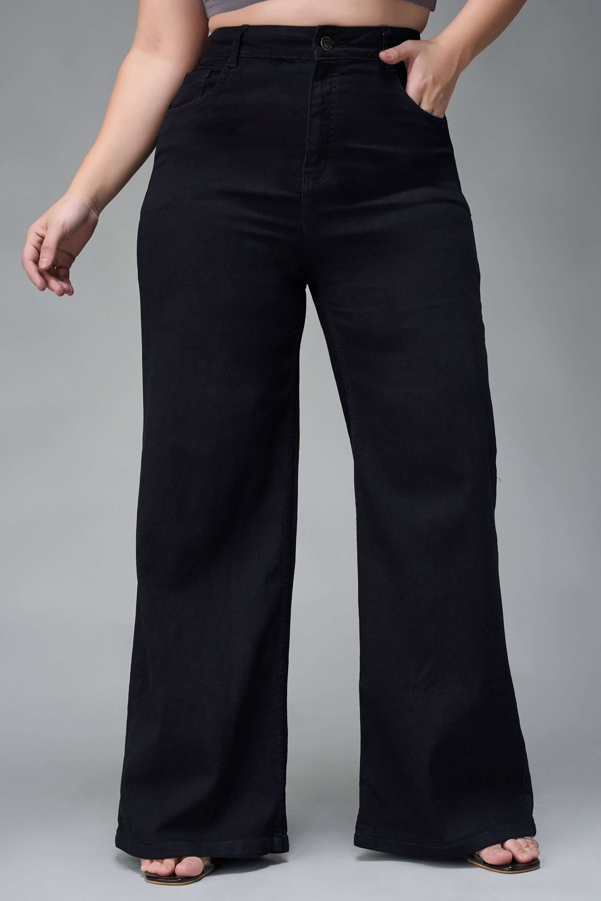 miss chase High Rise Heavy Wash Denim Wide Leg Fit Women Jeans-picture-24