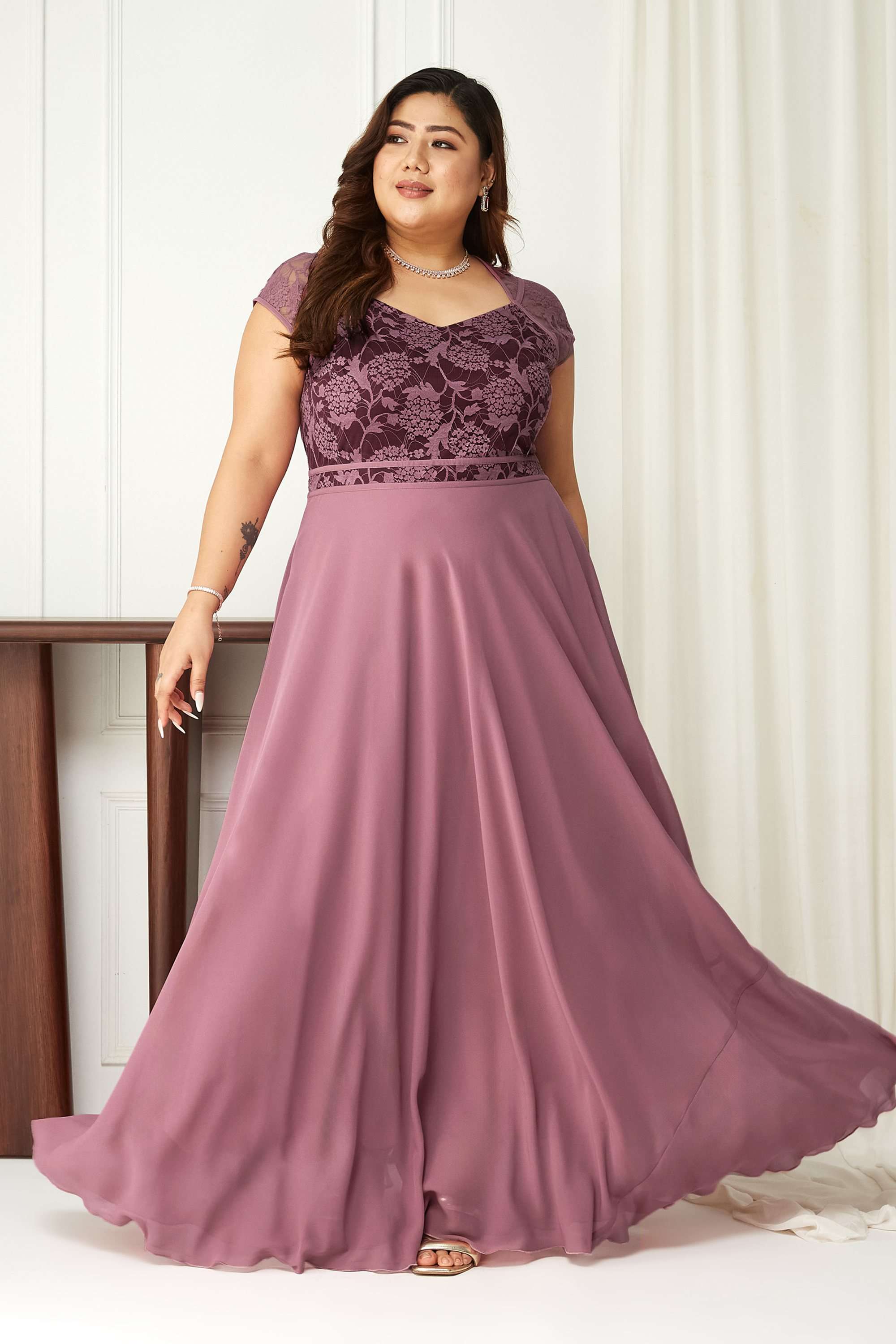 miss chase Floral Sweetheart Neck Georgette Women Dress-picture-31