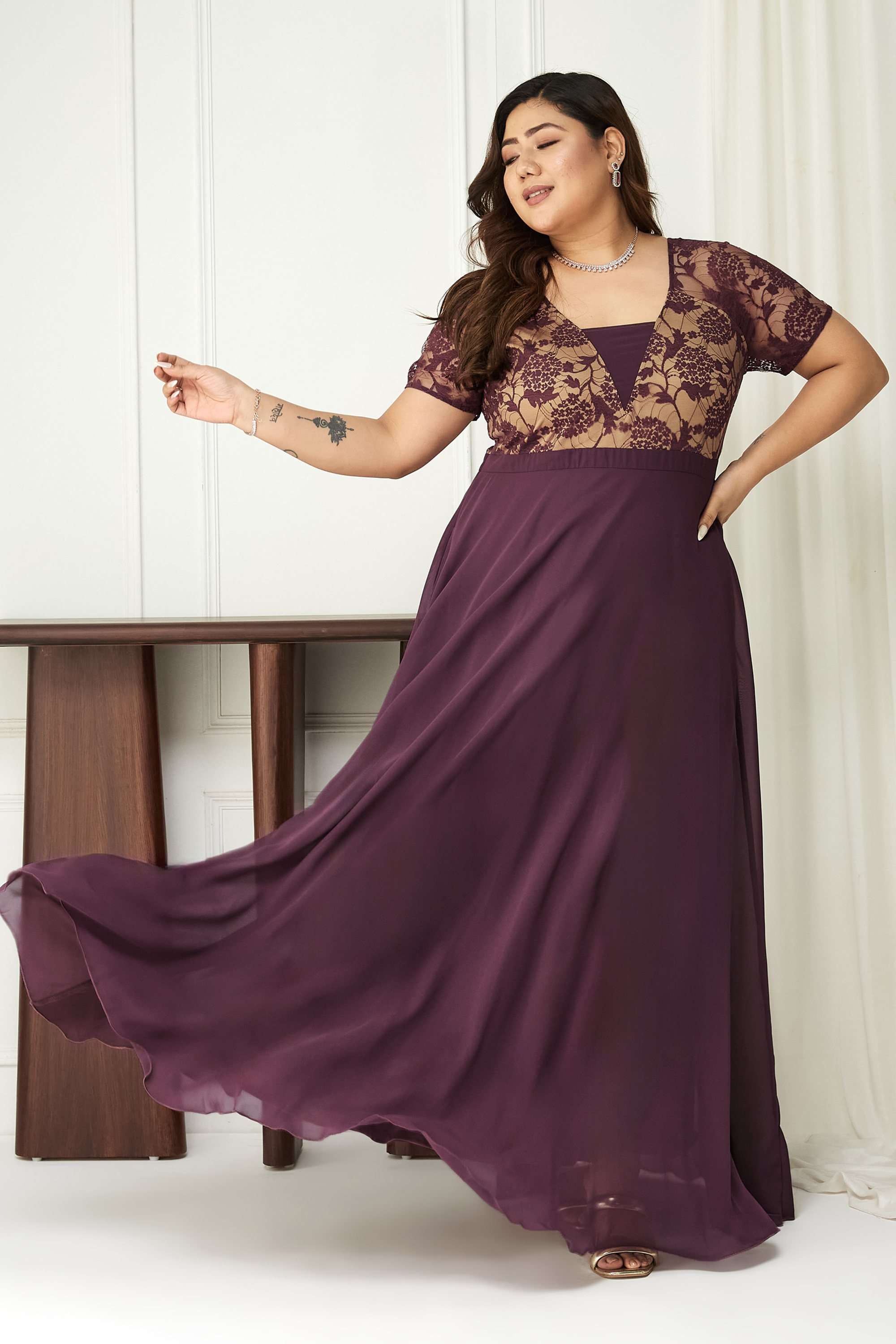 miss chase Floral Square Neck Georgette Women Dress-picture-25