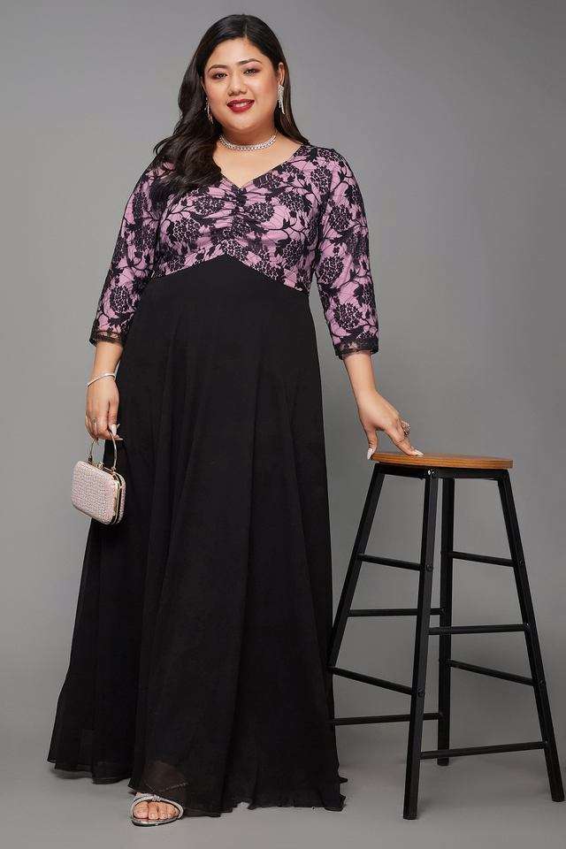 Typographic Sweetheart Neck Georgette Women Dress-image-36