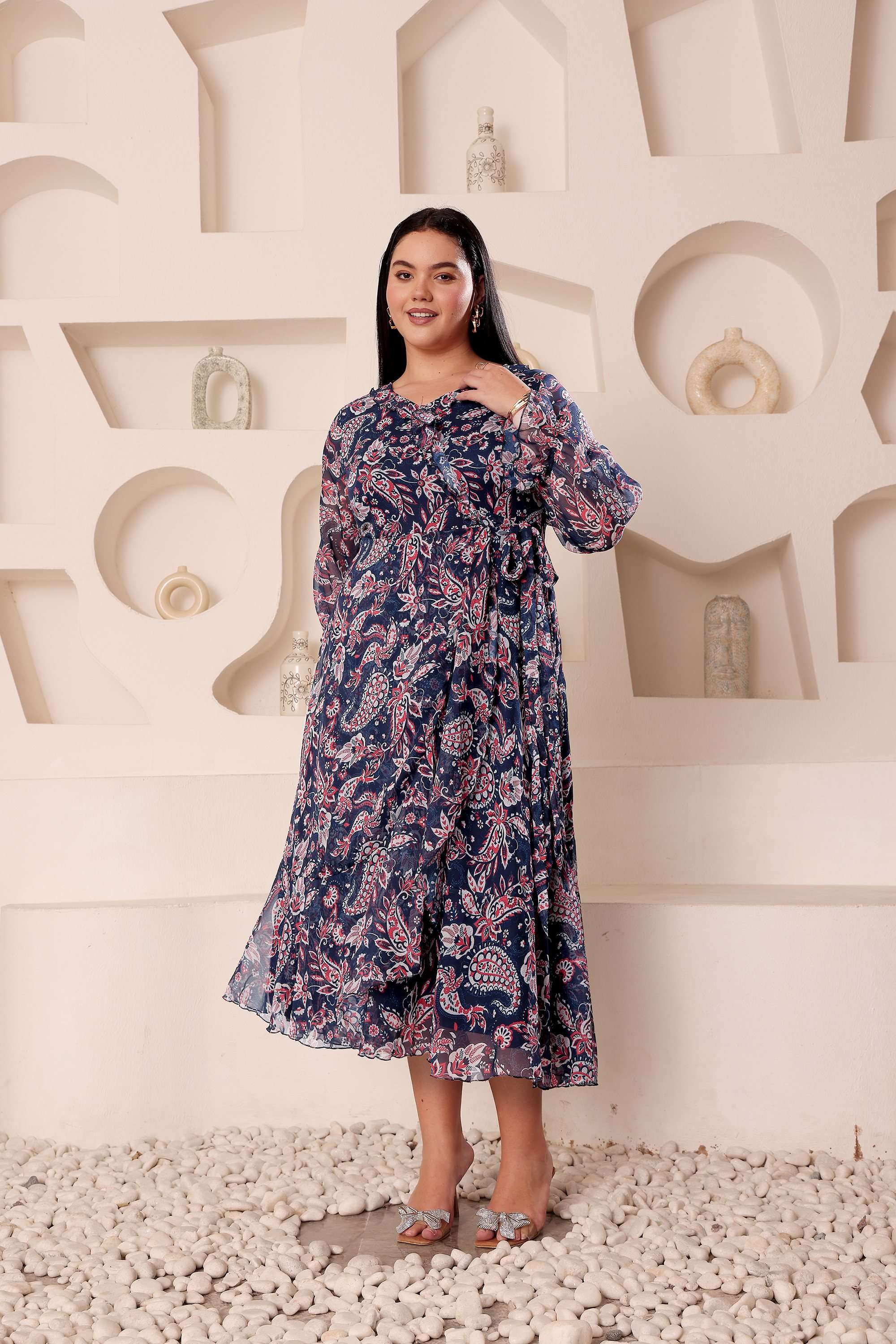miss chase Printed V-Neck Polyester Women Dress-picture-23