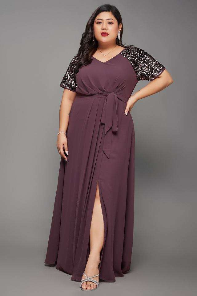 miss chase Embellished V-Neck Georgette Women Dress-picture-35