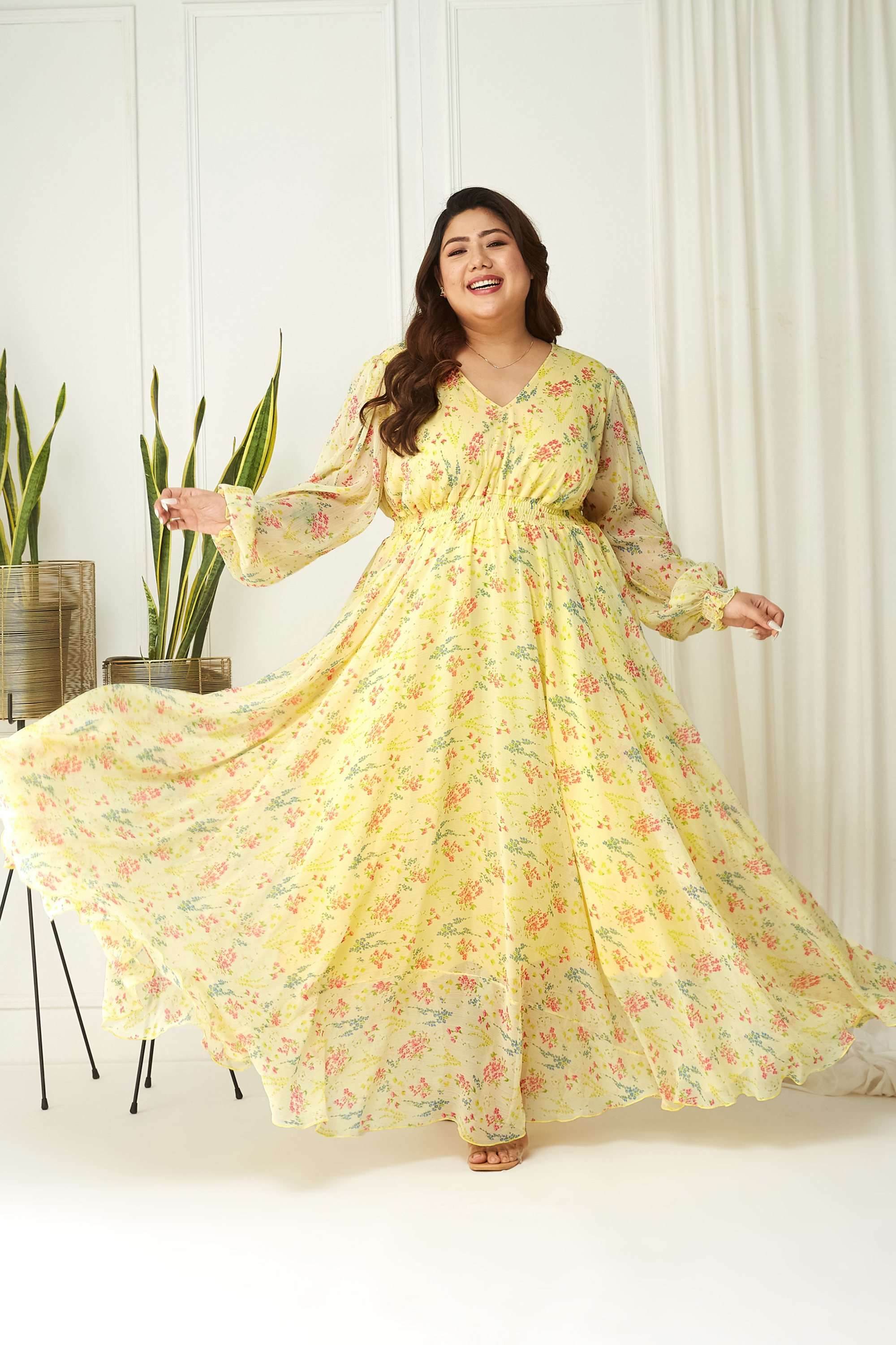 miss chase Floral V-Neck Chiffon Women Dress-picture-33
