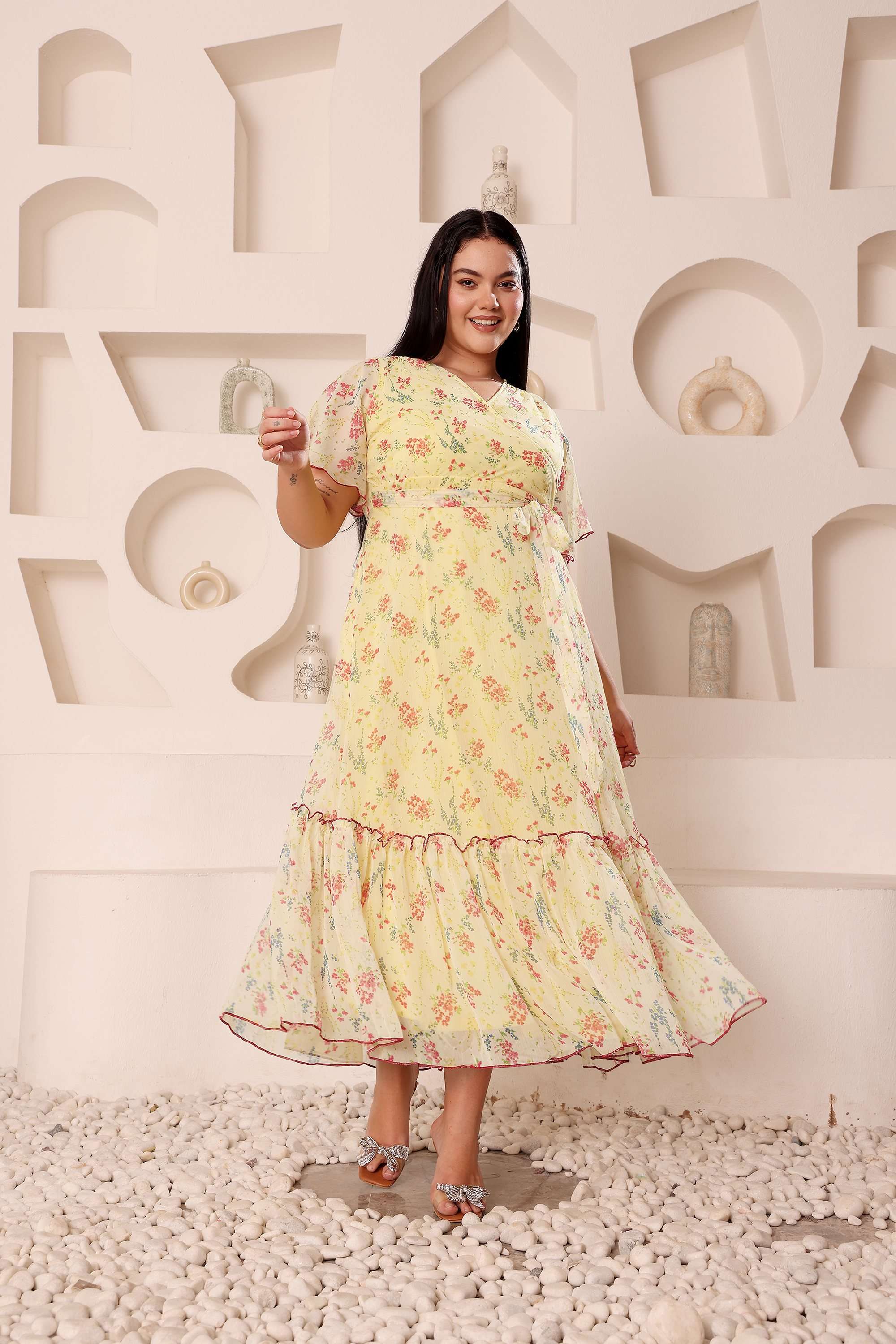 miss chase Floral V-Neck Chiffon Women Dress-picture-37