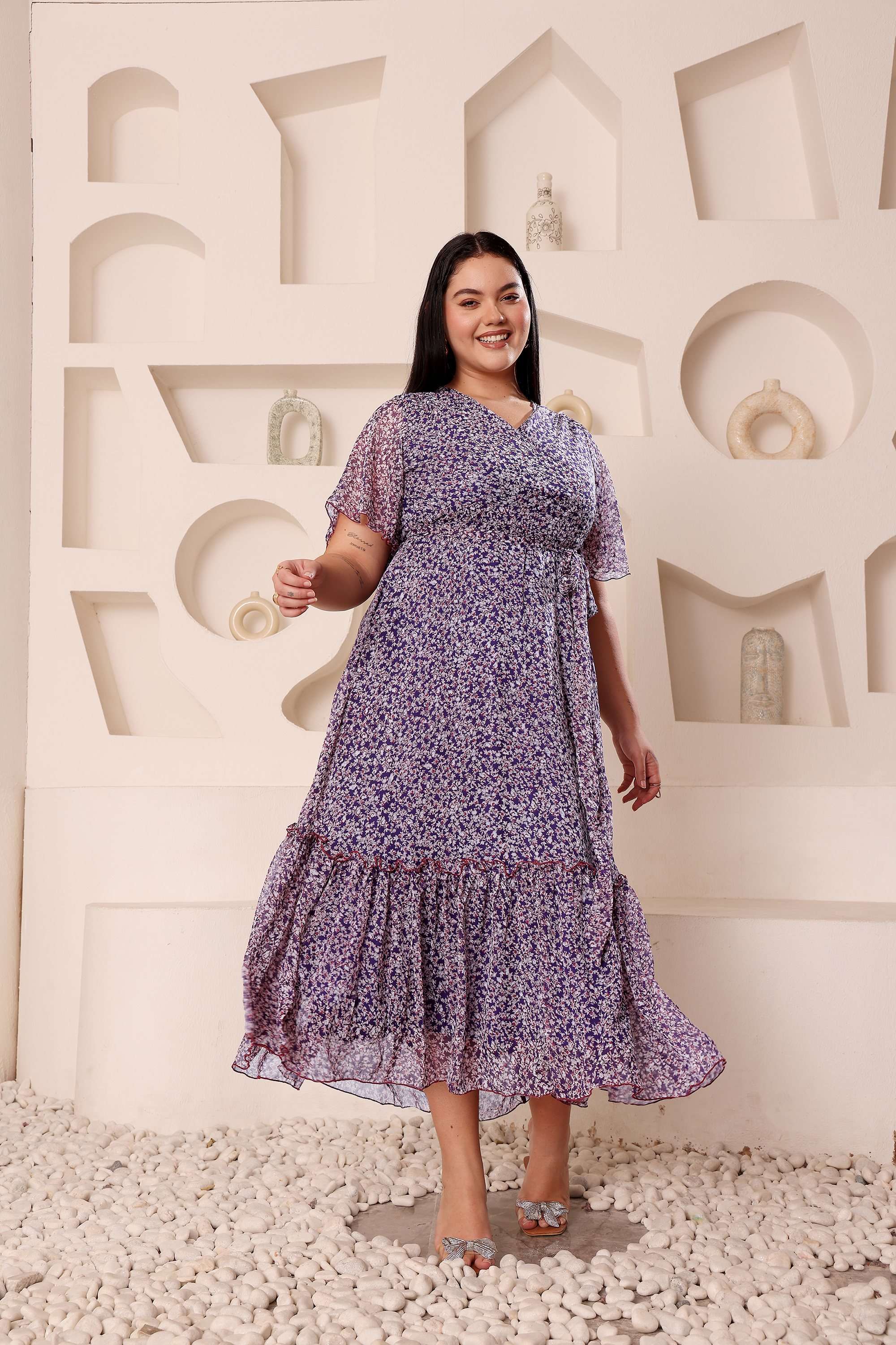 miss chase Floral V-Neck Chiffon Women Dress-picture-47