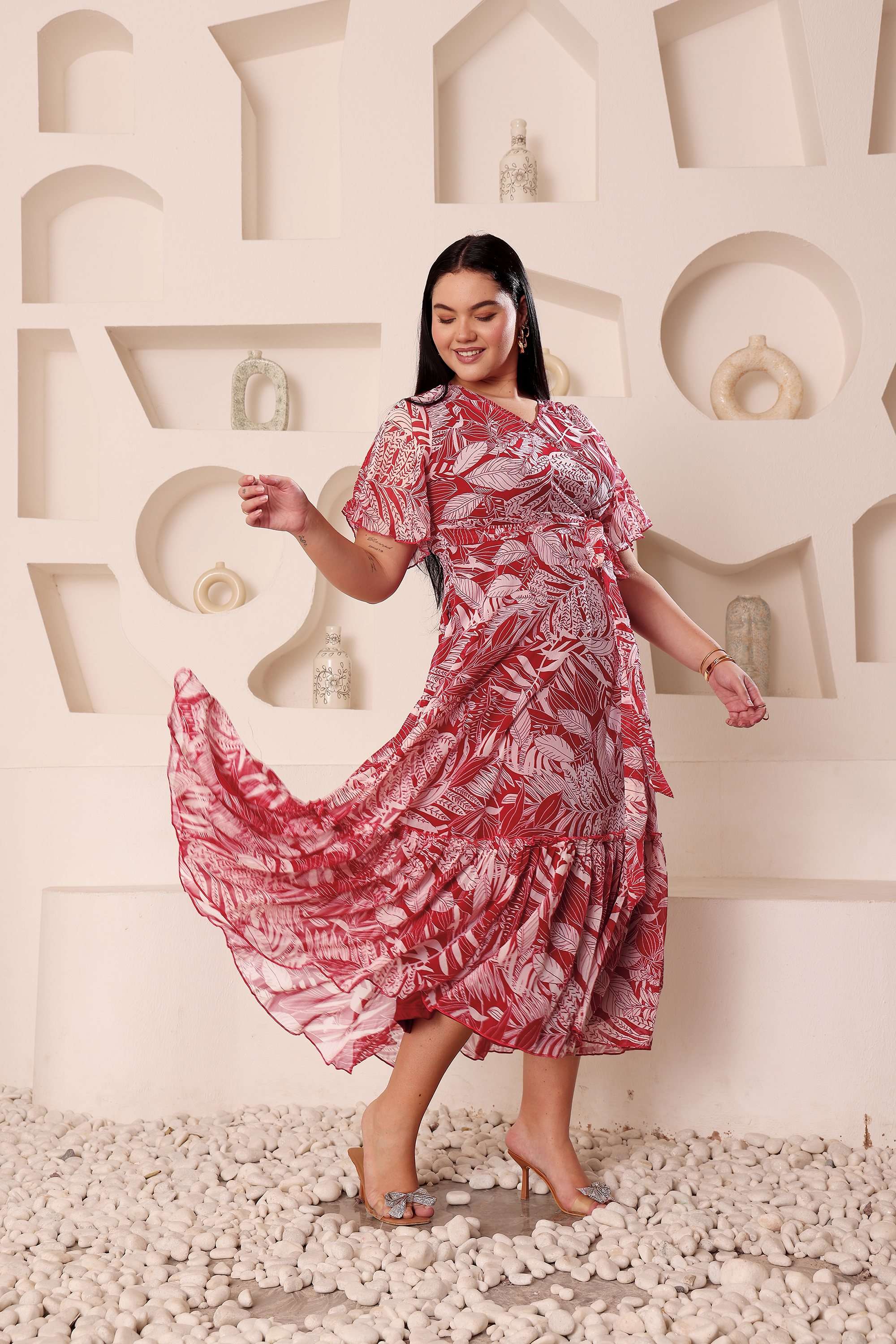 miss chase Floral V-Neck Chiffon Women Dress-picture-21