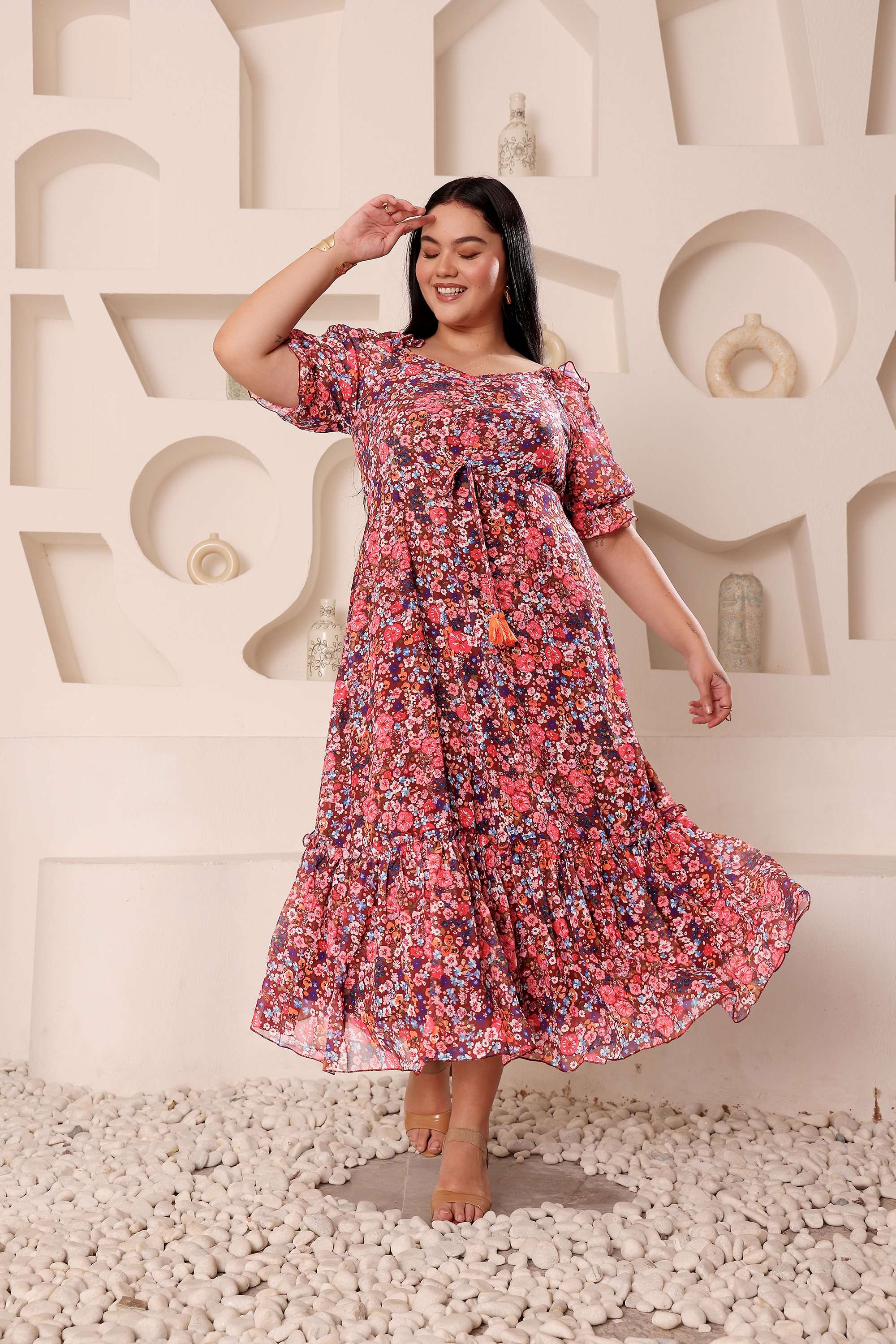 miss chase Floral V-Neck Georgette Women Dress-picture-35