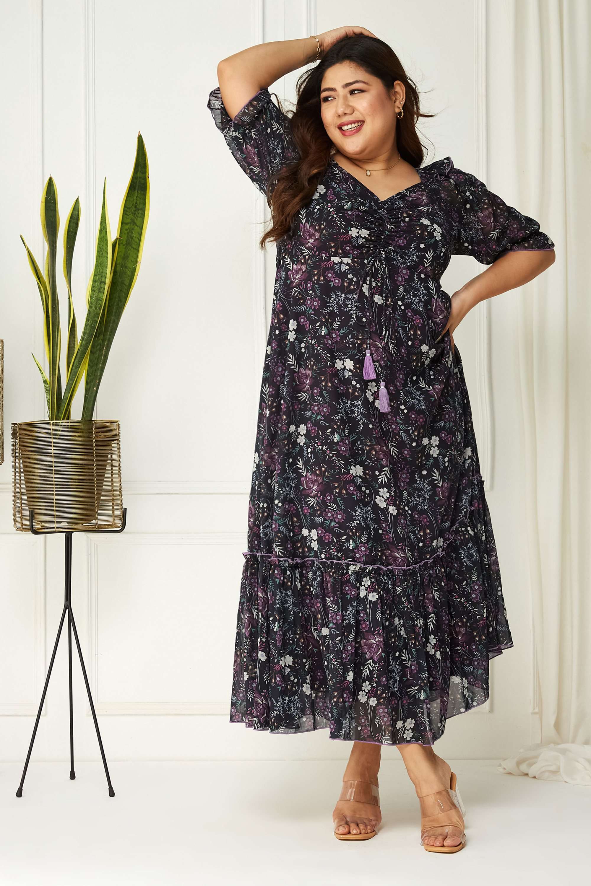 miss chase Floral Sweetheart Neck Georgette Women Dress-picture-12