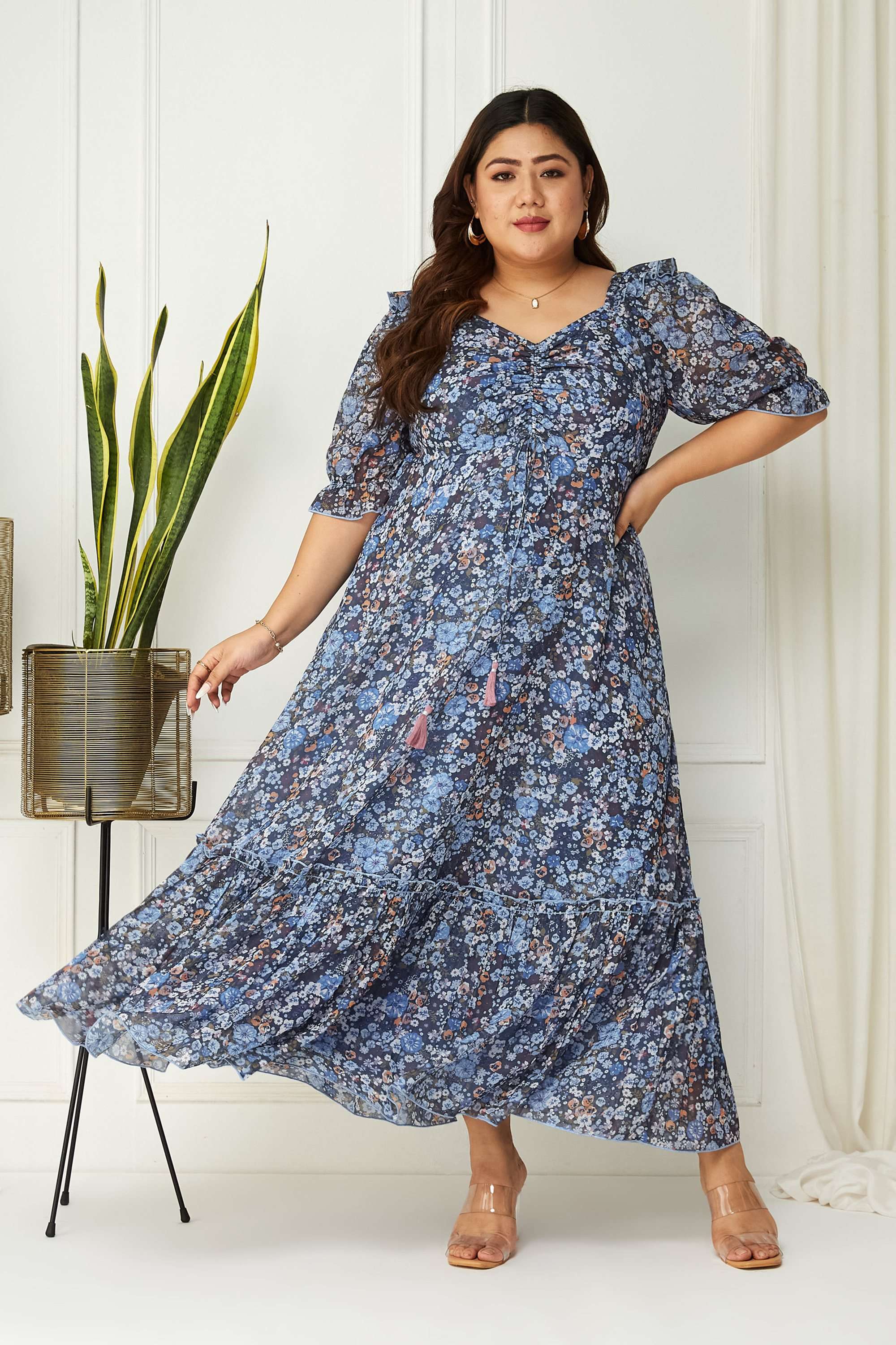 miss chase Floral Sweetheart Neck Georgette Women Dress-picture-10