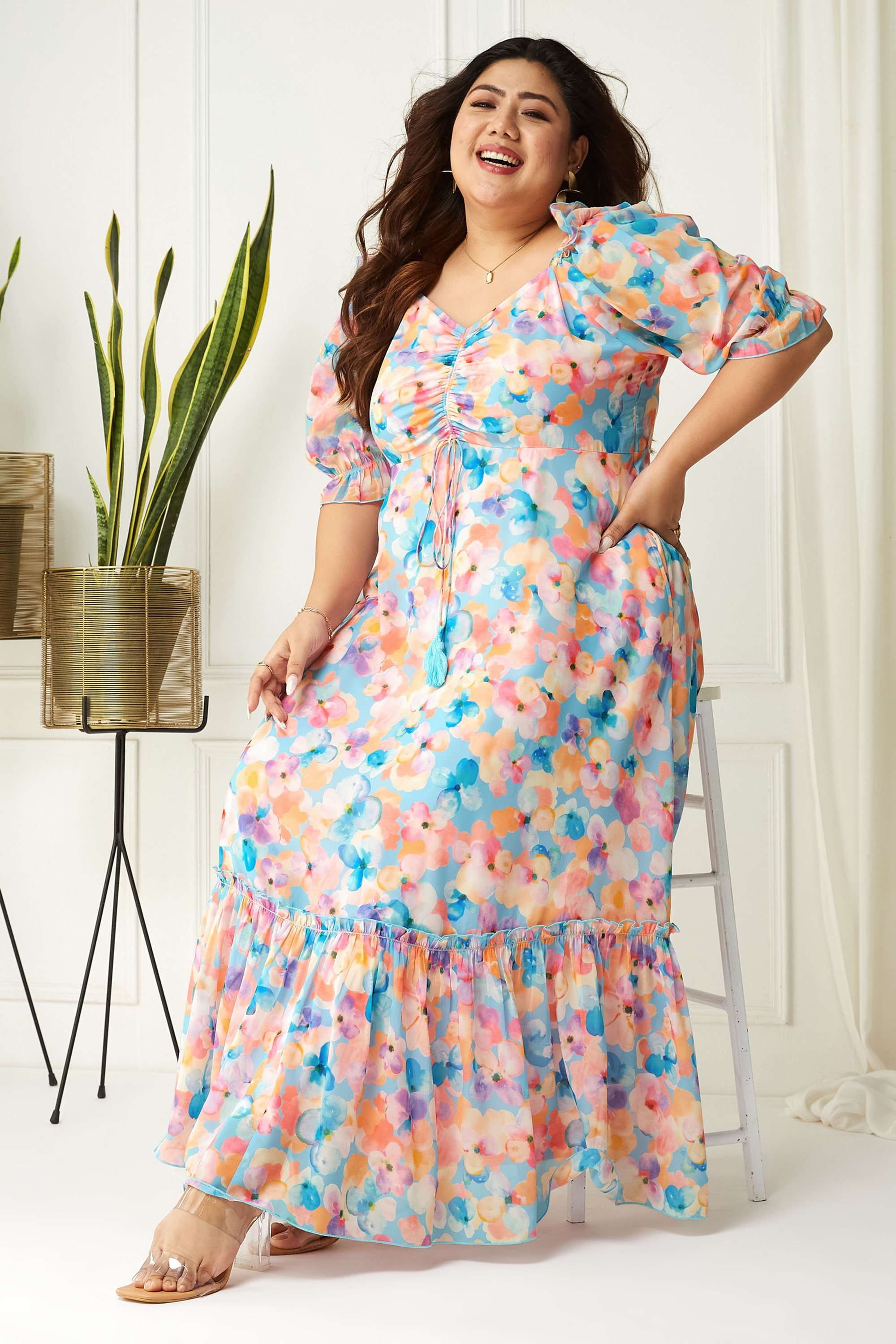 miss chase Floral V-Neck Georgette Women Dress-picture-33