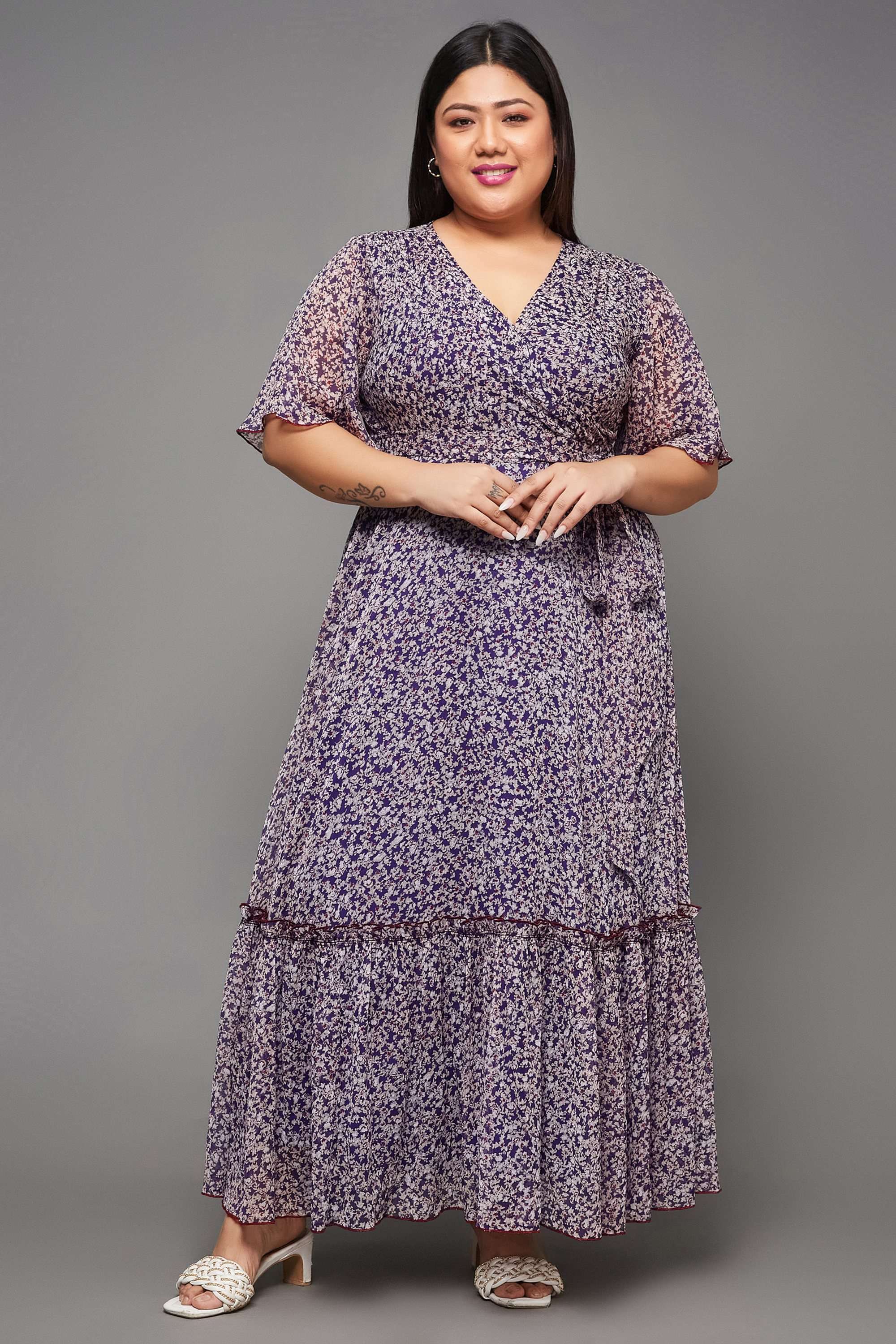 miss chase Floral V-Neck Chiffon Women Dress-picture-30