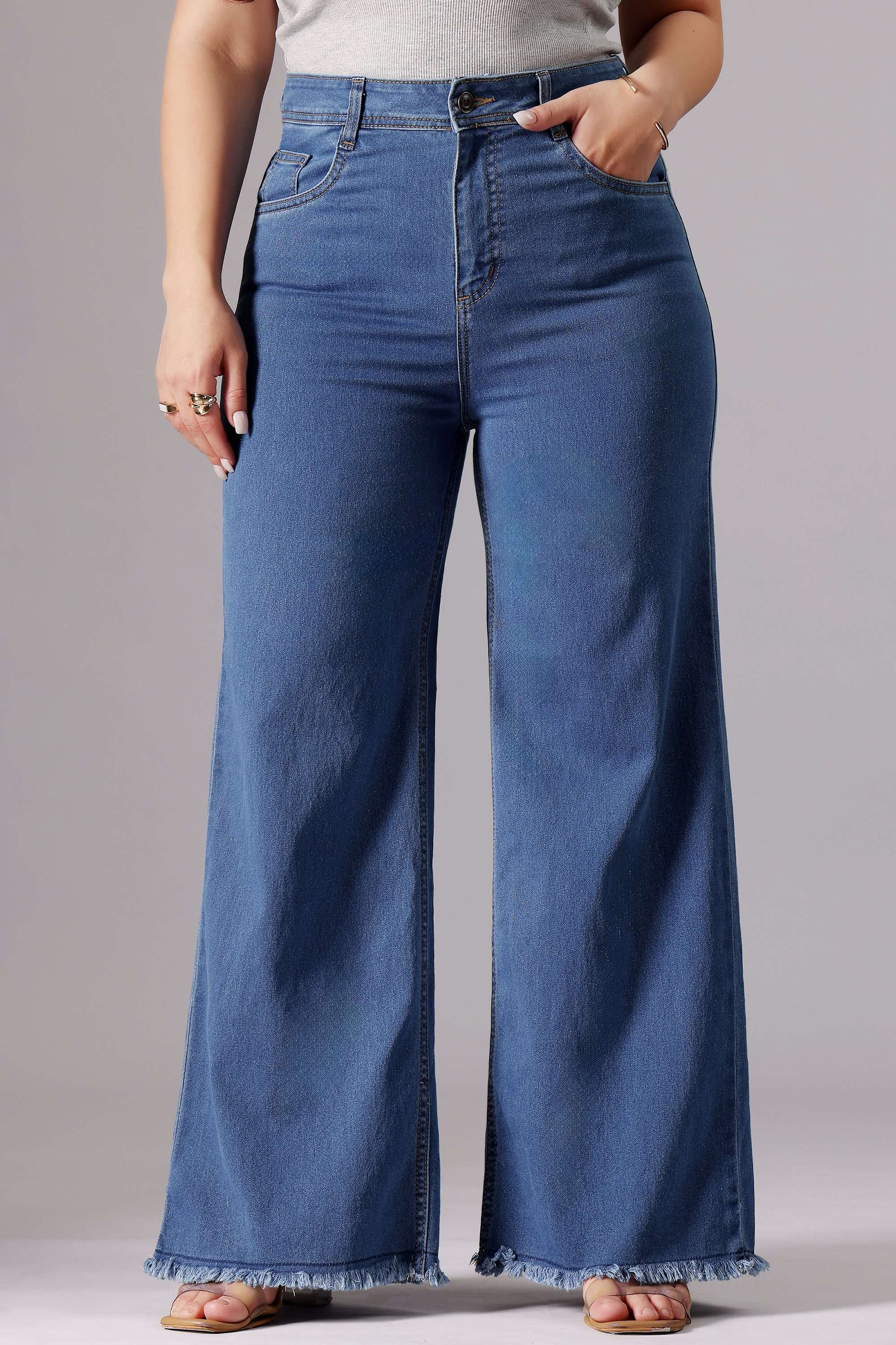 miss chase High Rise Light Wash Denim Wide Leg Fit Women Jeans-picture-11