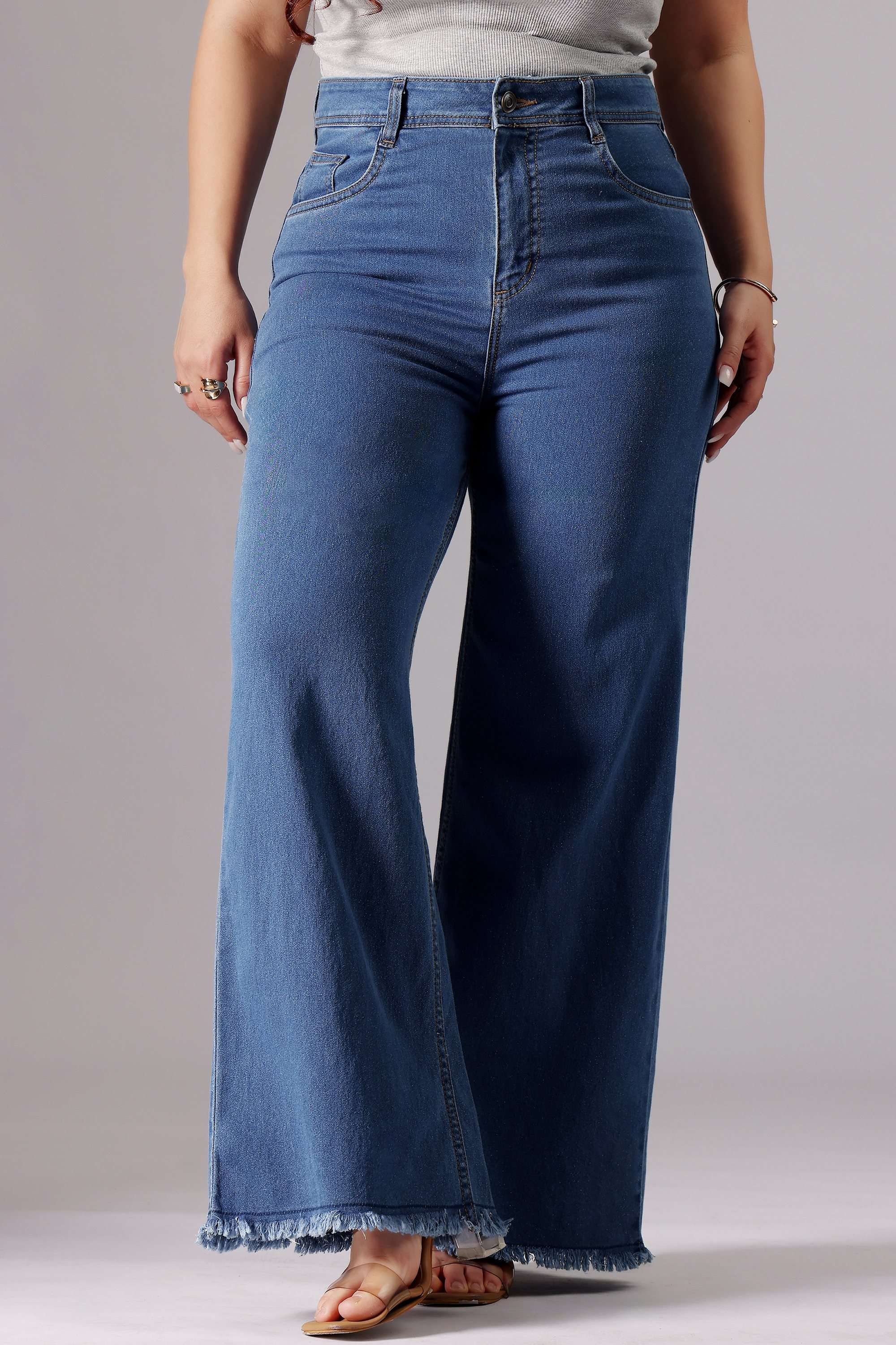 miss chase High Rise Light Wash Denim Wide Leg Fit Women Jeans-picture-10