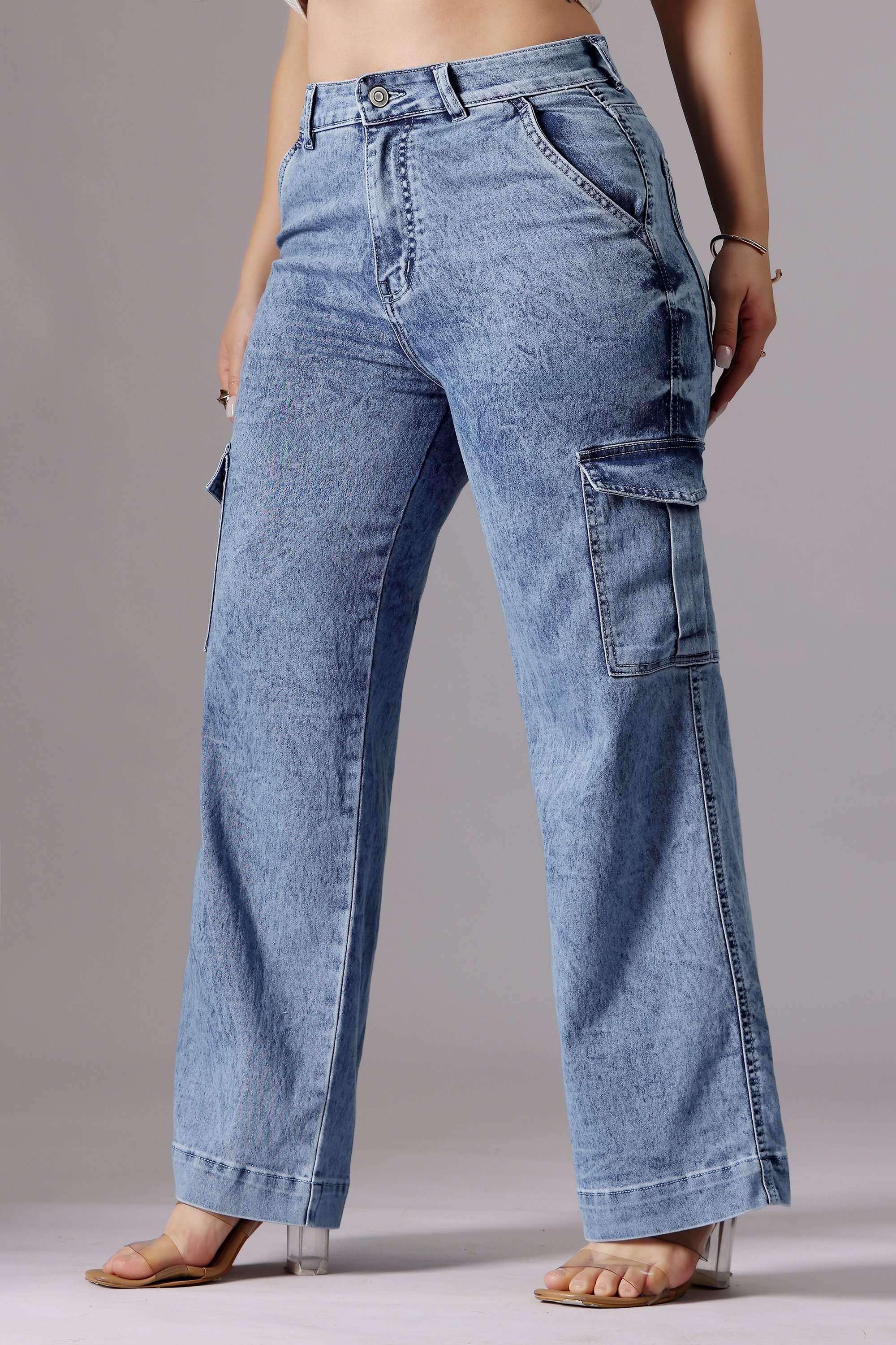 miss chase High Rise Acid Wash Denim Wide Leg Fit Women Jeans-picture-14