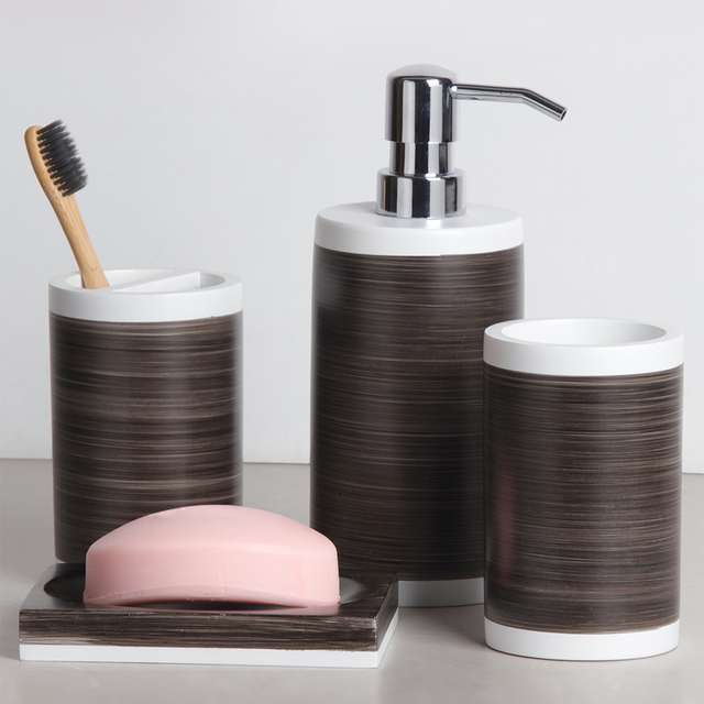 Polyresin-4Pcs-Bathset-Brown-And-White